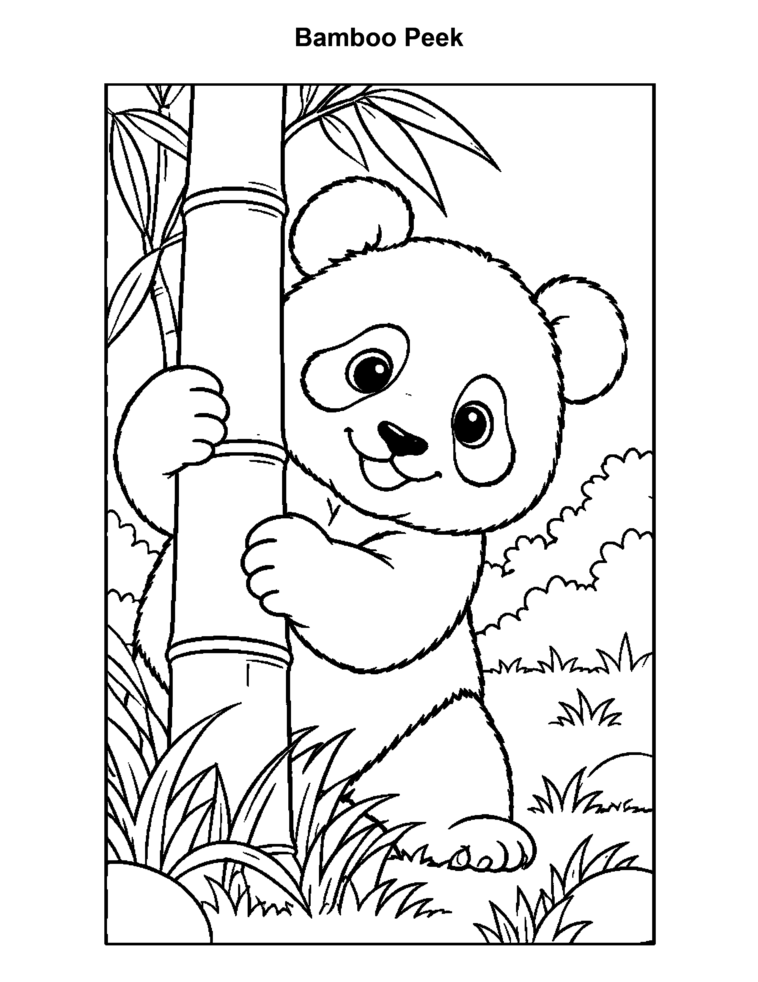 Free printable panda bear coloring page: Bamboo Peek, black and white