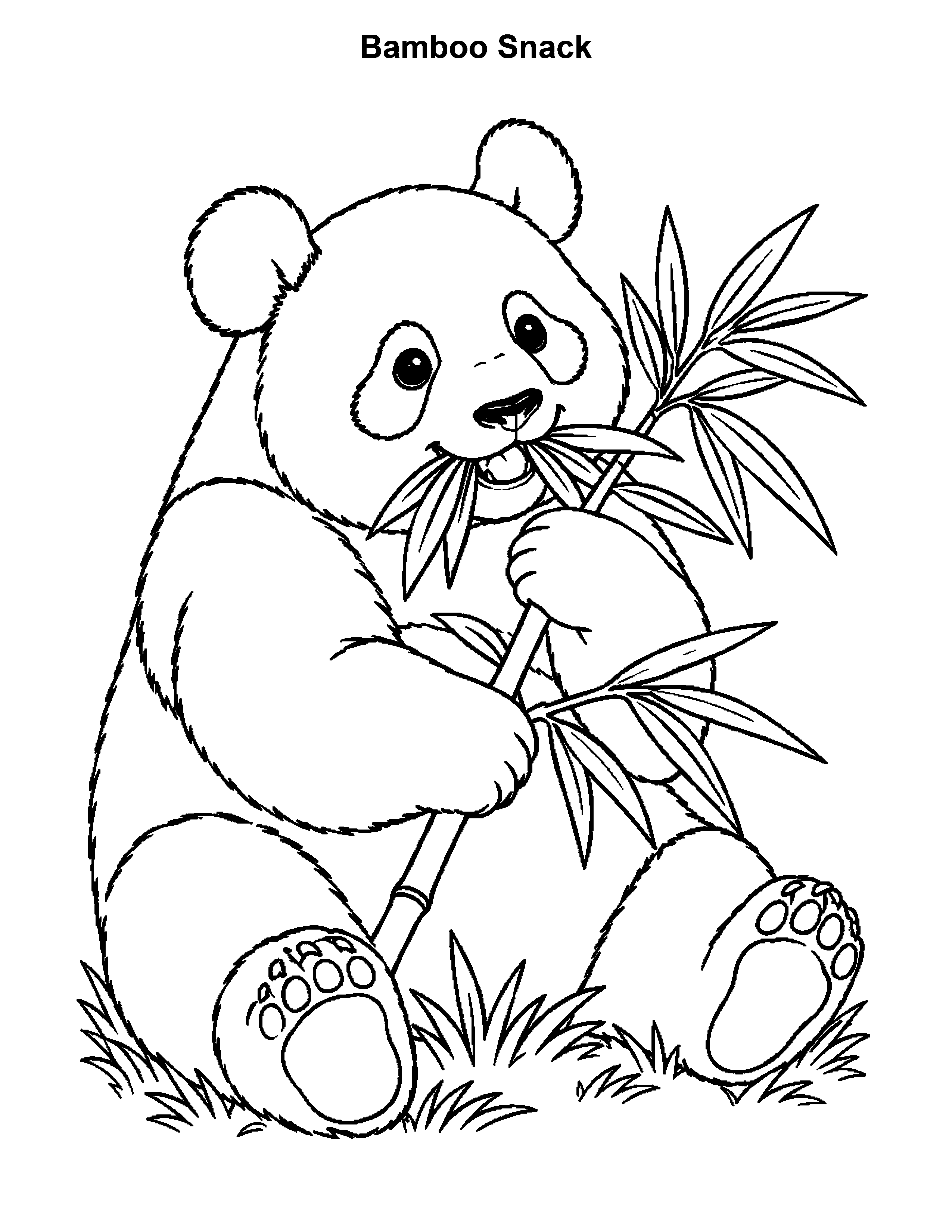 Free printable panda bear coloring page: Bamboo Snack, black and white