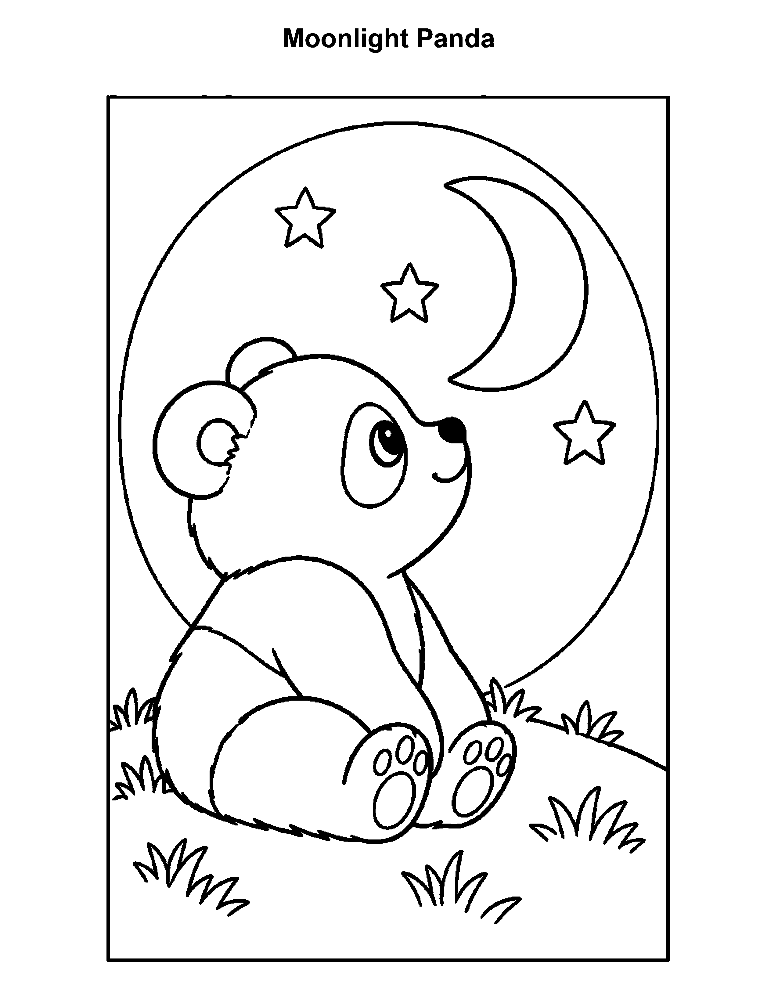 Free printable panda bear coloring page: Moonlight Panda, black and white