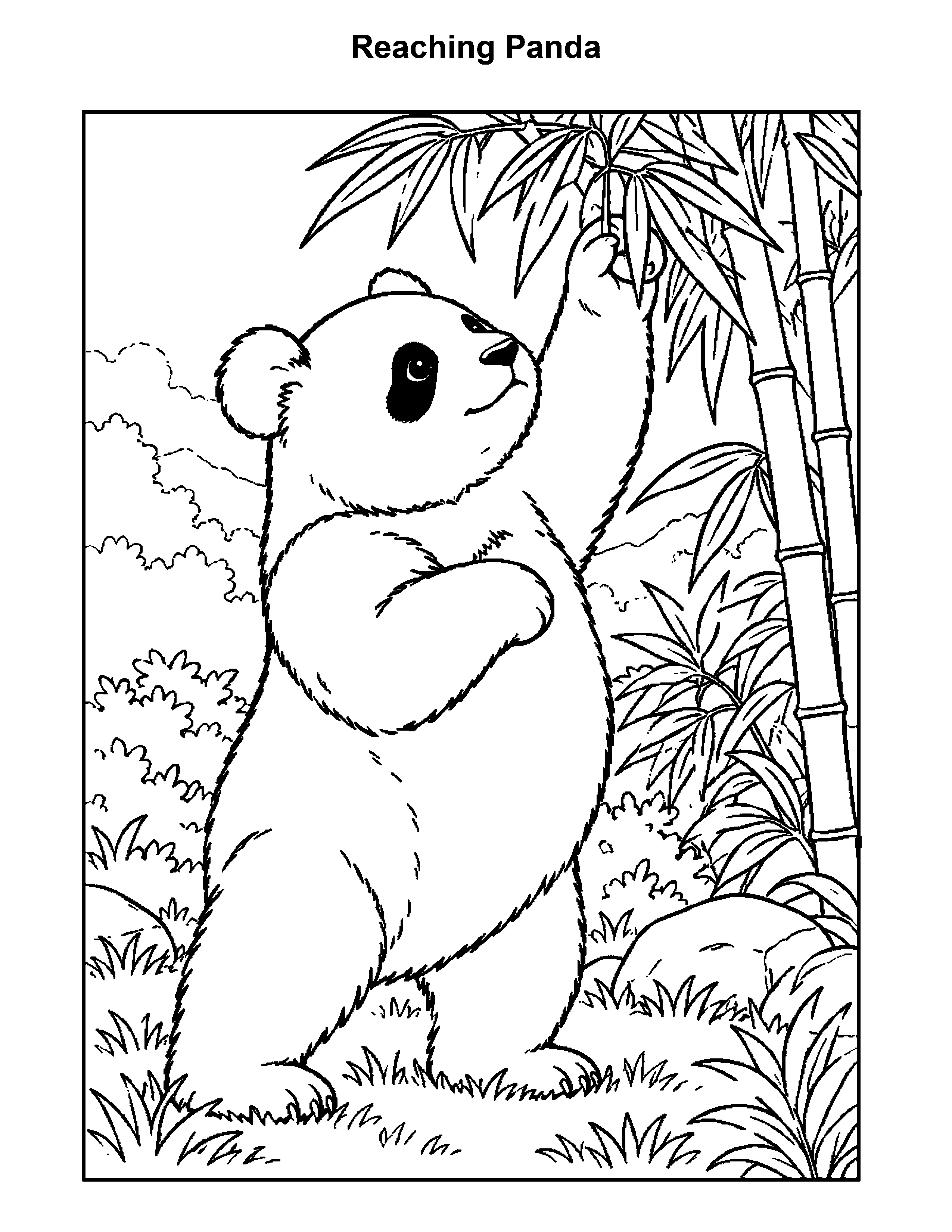 Free printable panda bear coloring page: Reaching Panda, black and white