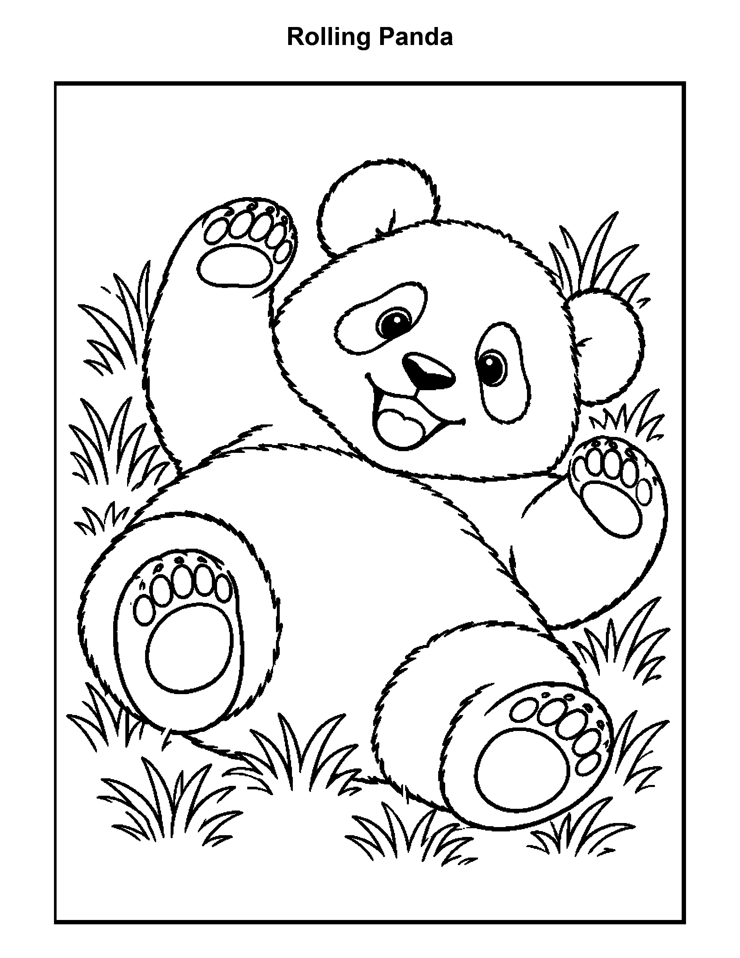 Free printable panda bear coloring page: Rolling Panda, black and white
