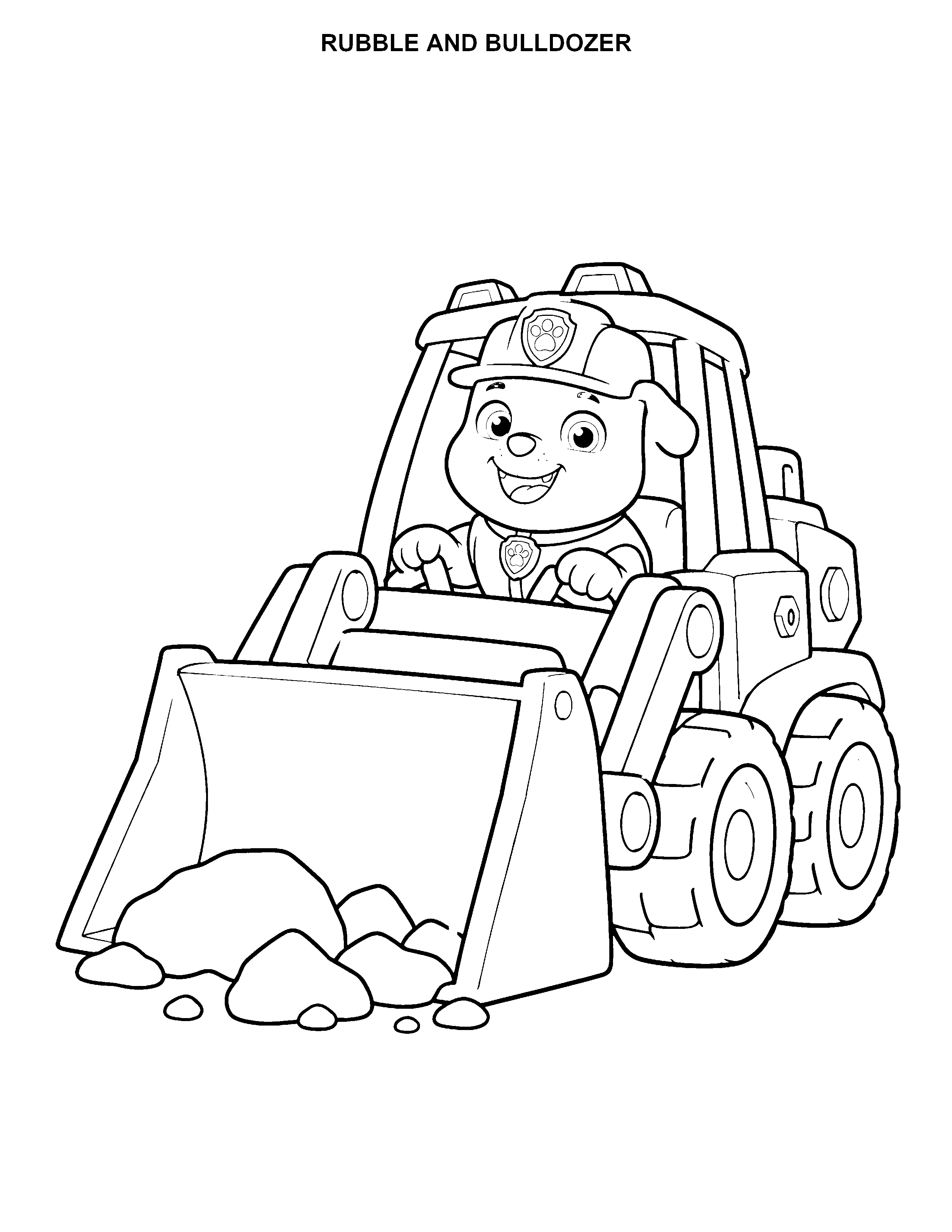 Rubble and Bulldozer printable black-and-white coloring page