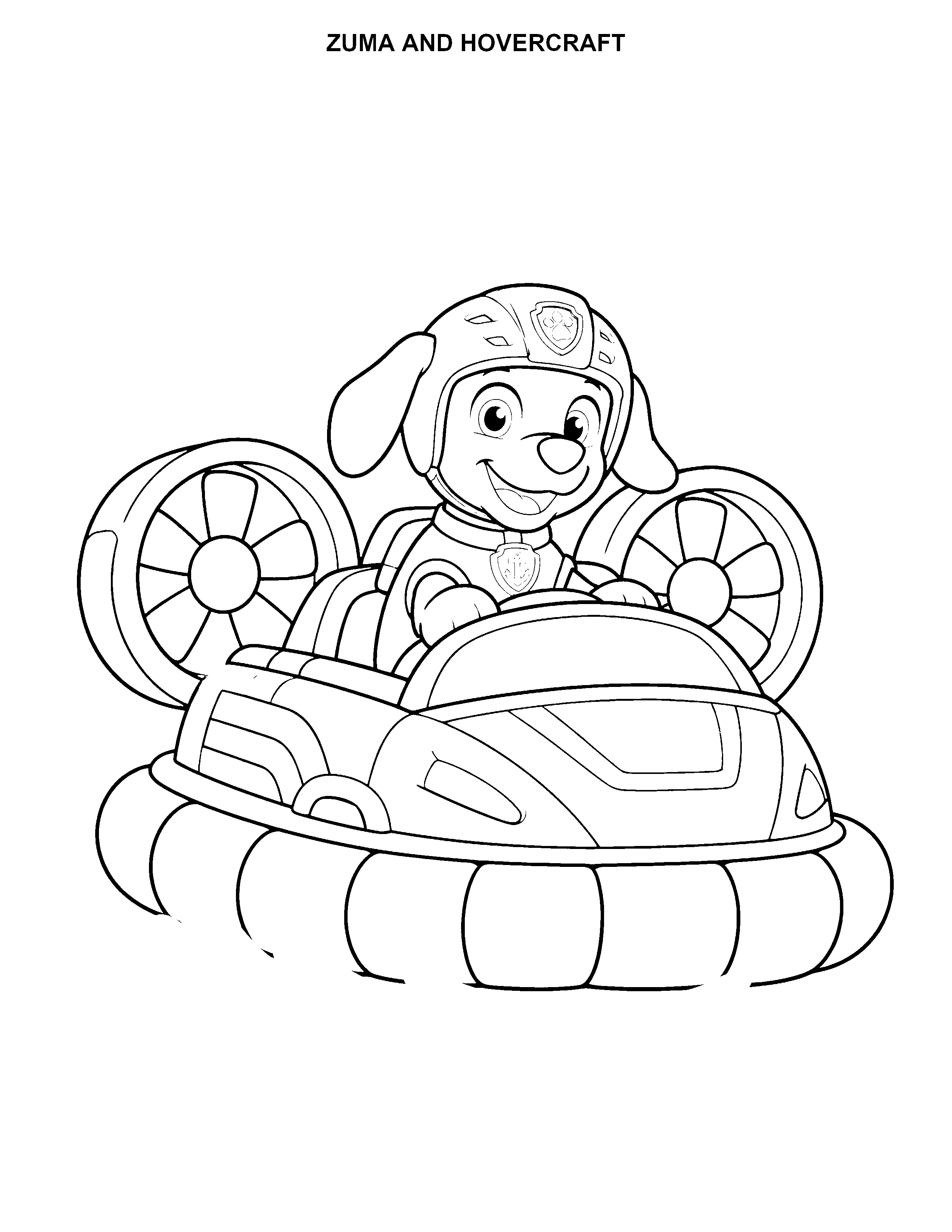 Zuma and Hovercraft printable black-and-white coloring page