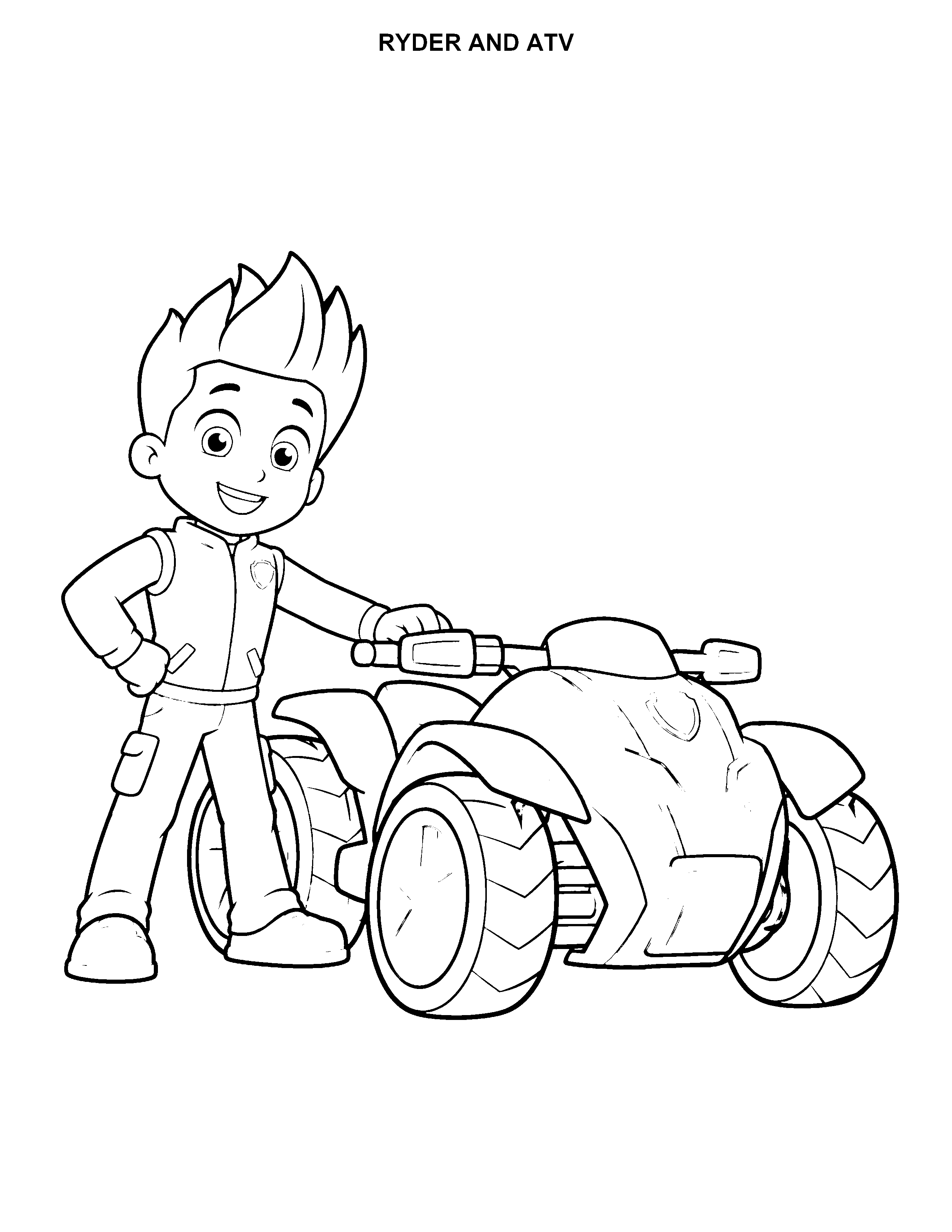 Ryder and ATV printable black-and-white coloring page