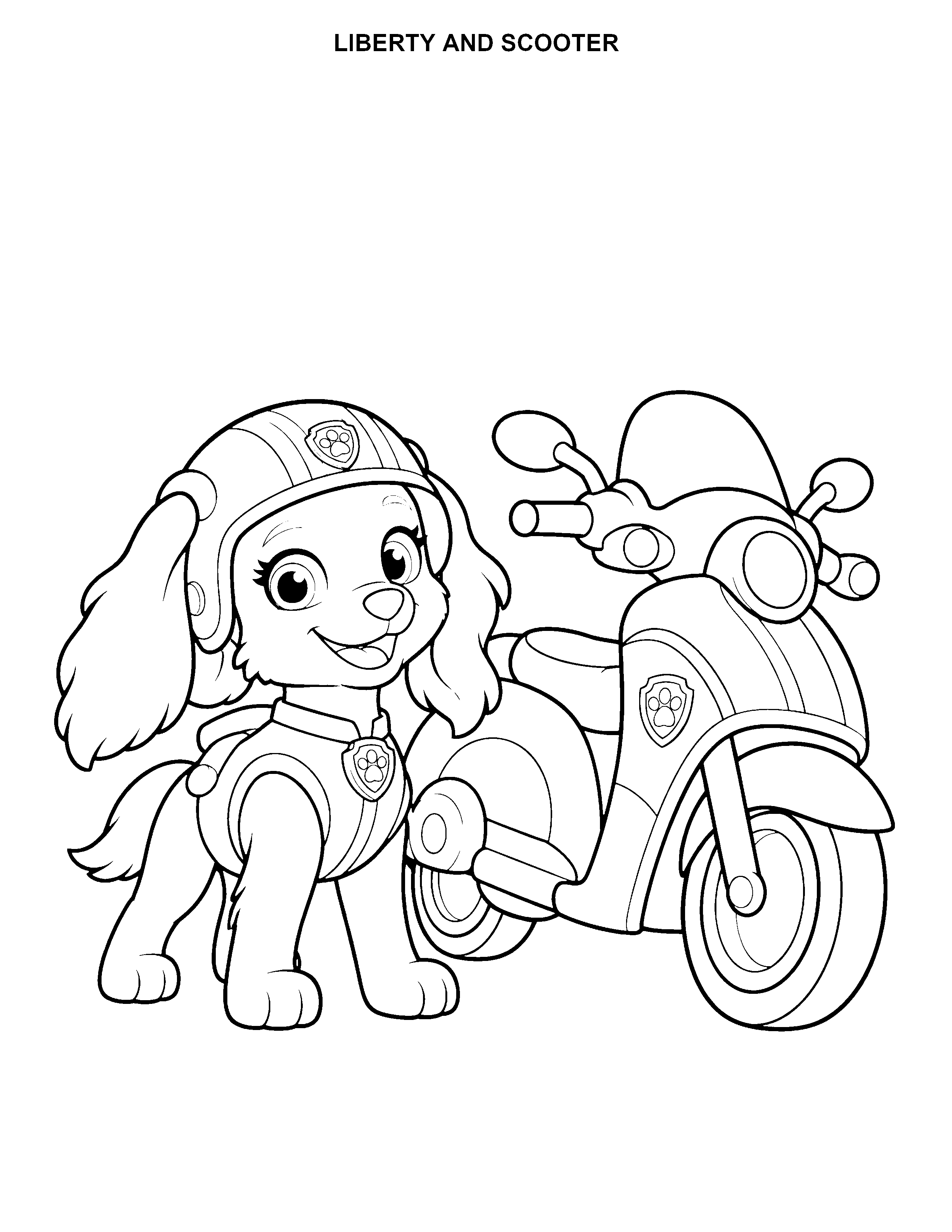 Liberty and Scooter printable black-and-white coloring page