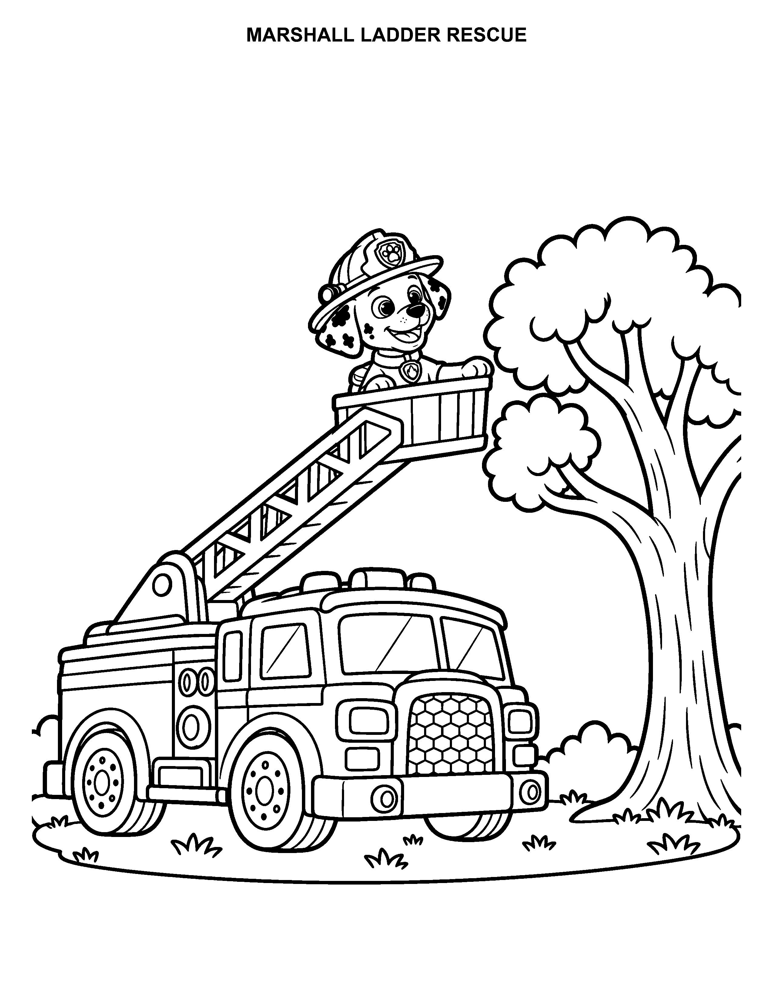 Marshall Ladder Rescue printable black-and-white coloring page