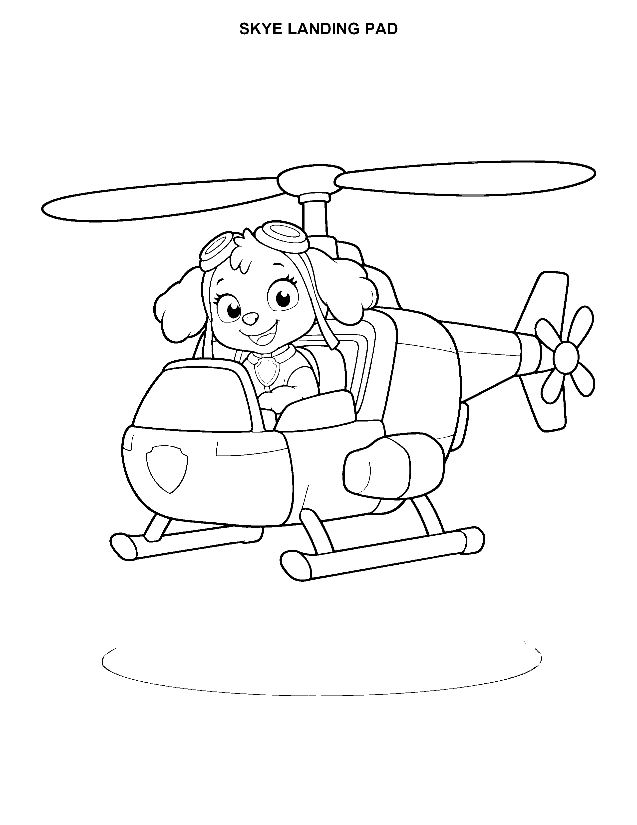 Skye Landing Pad printable black-and-white coloring page