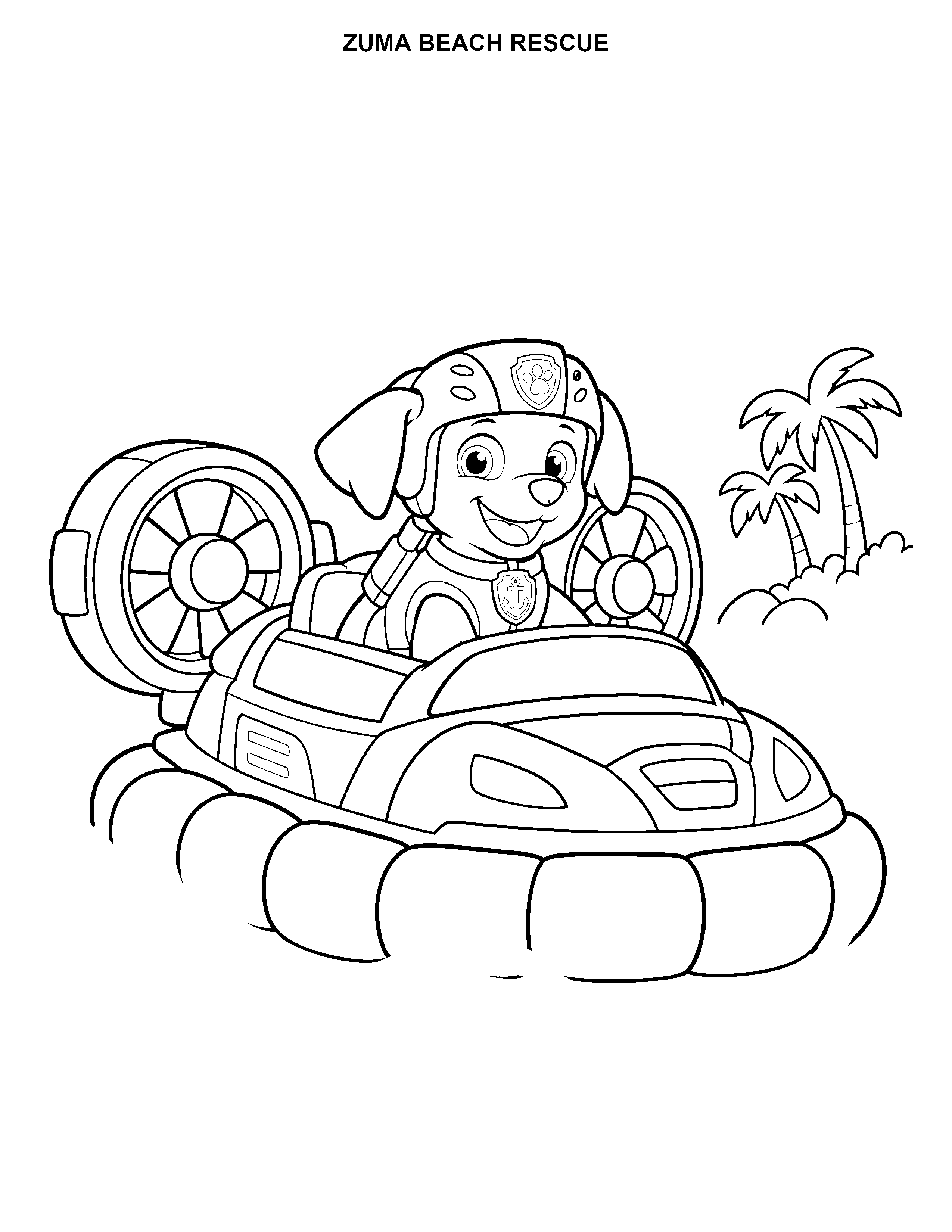 Zuma Beach Rescue printable black-and-white coloring page