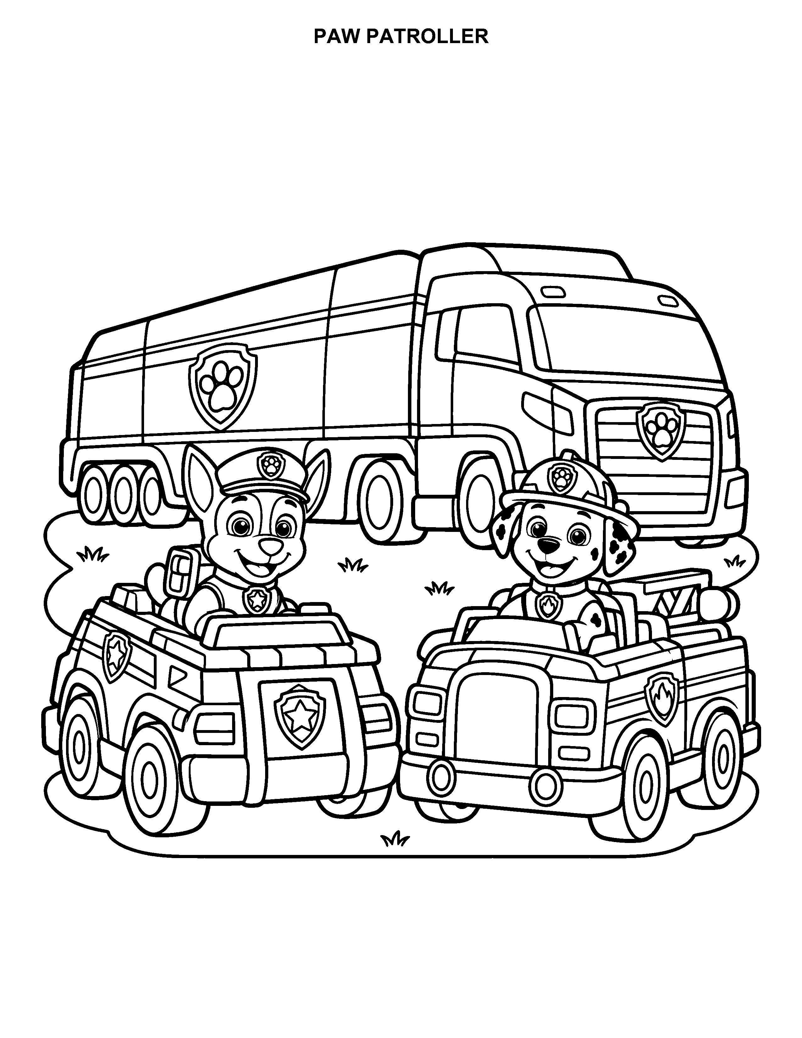 PAW Patroller printable black-and-white coloring page