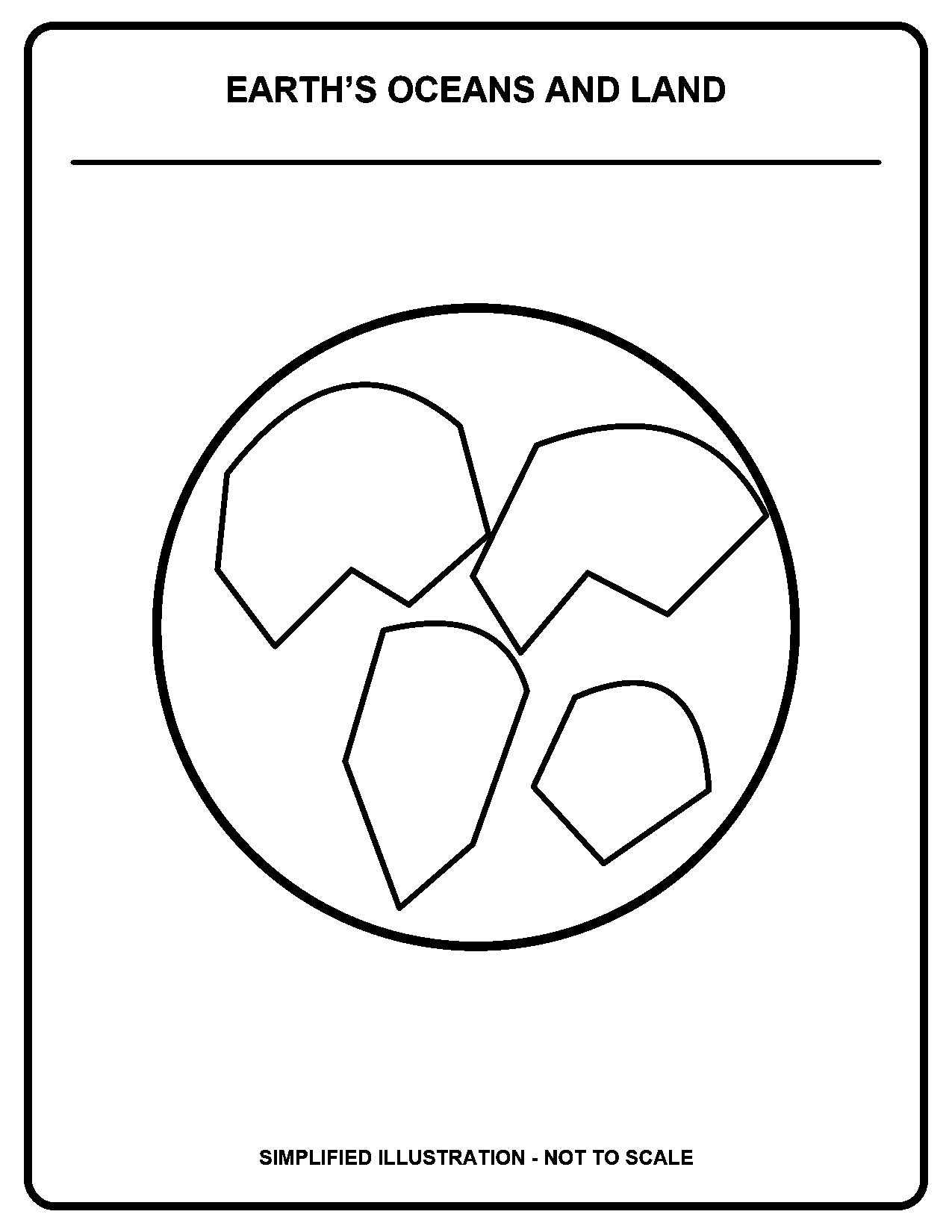 Earth’s Oceans and Land black-and-white coloring page