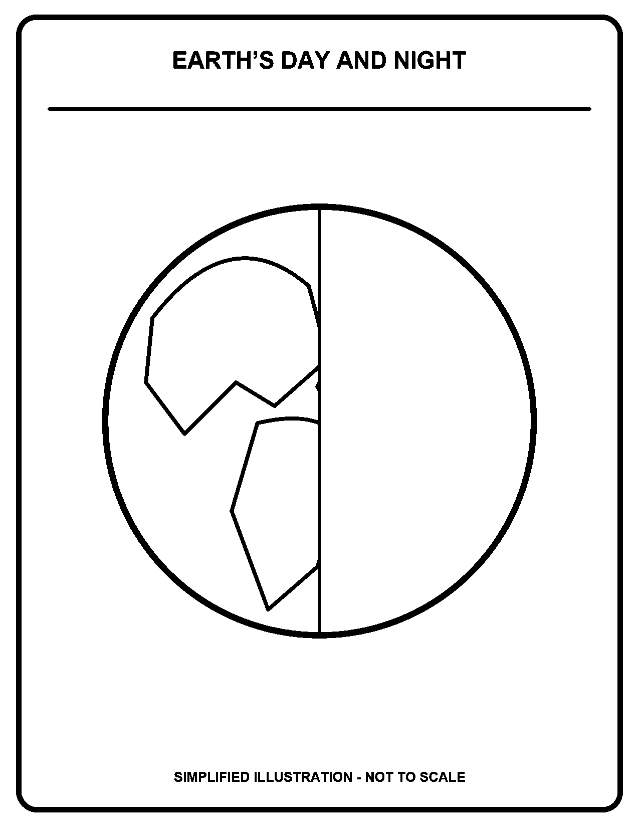 Earth’s Day and Night black-and-white coloring page
