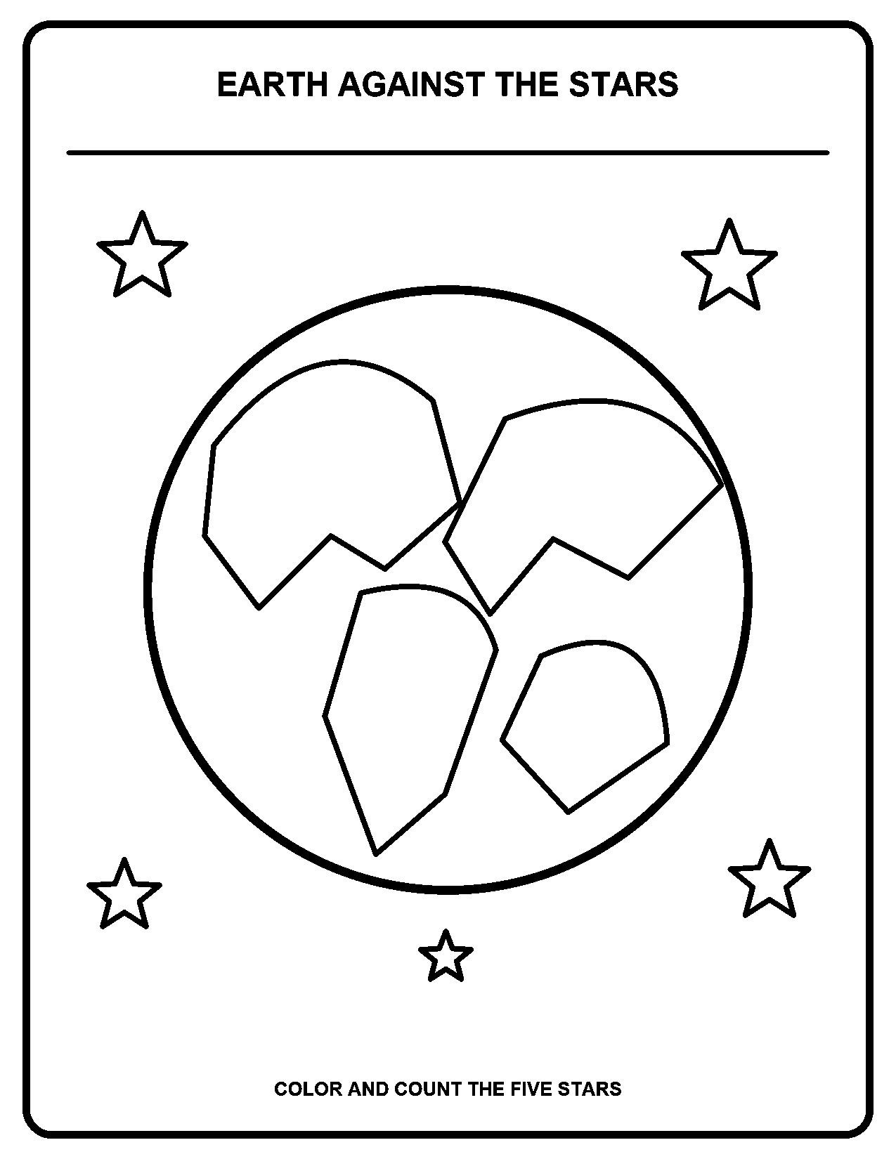 Earth Against the Stars black-and-white coloring page