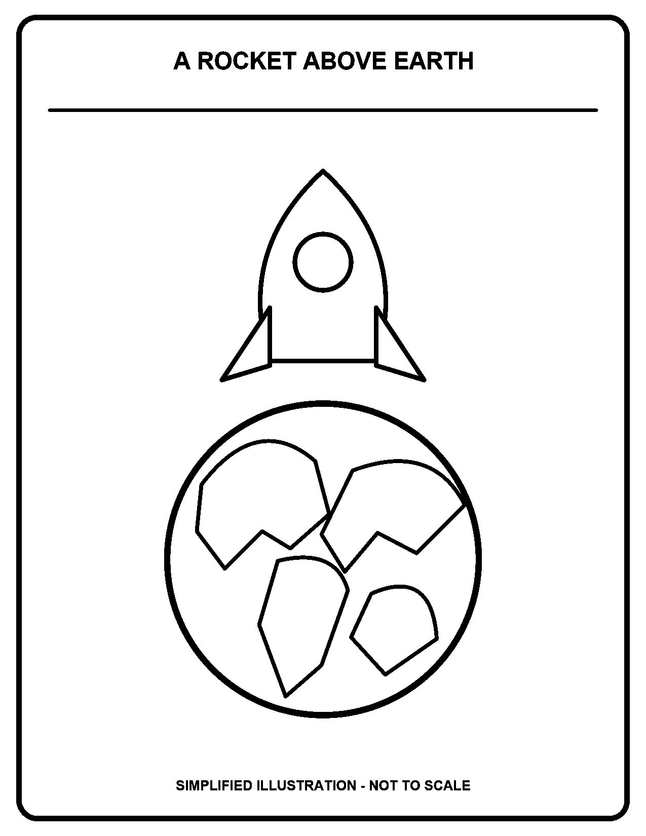 A Rocket Above Earth black-and-white coloring page