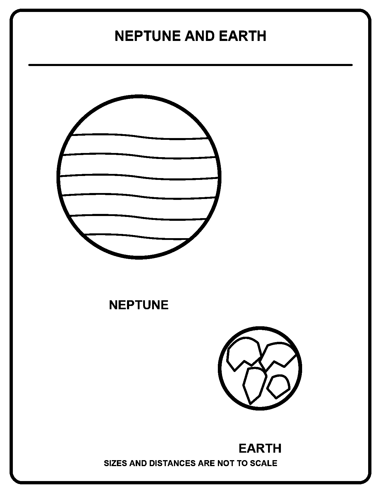 Neptune and Earth black-and-white coloring page