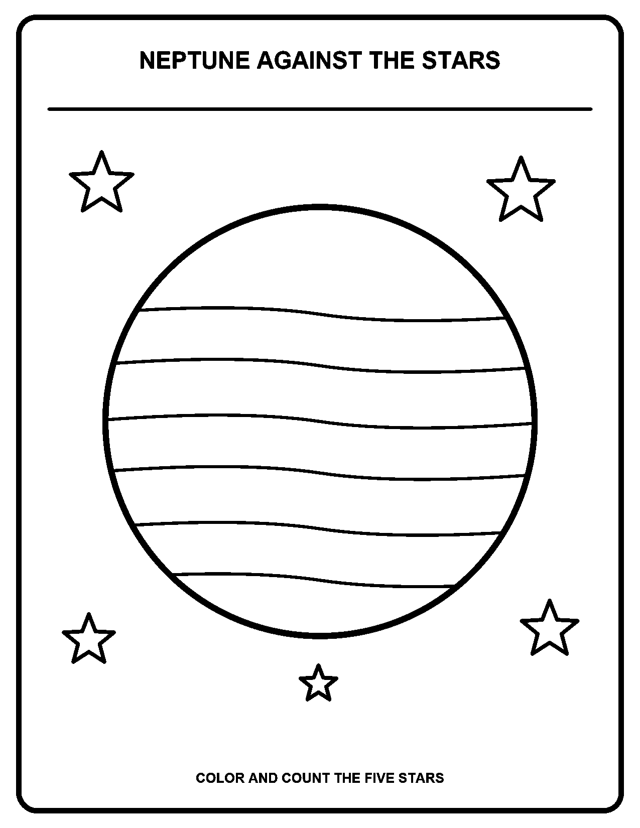 Neptune Against the Stars black-and-white coloring page