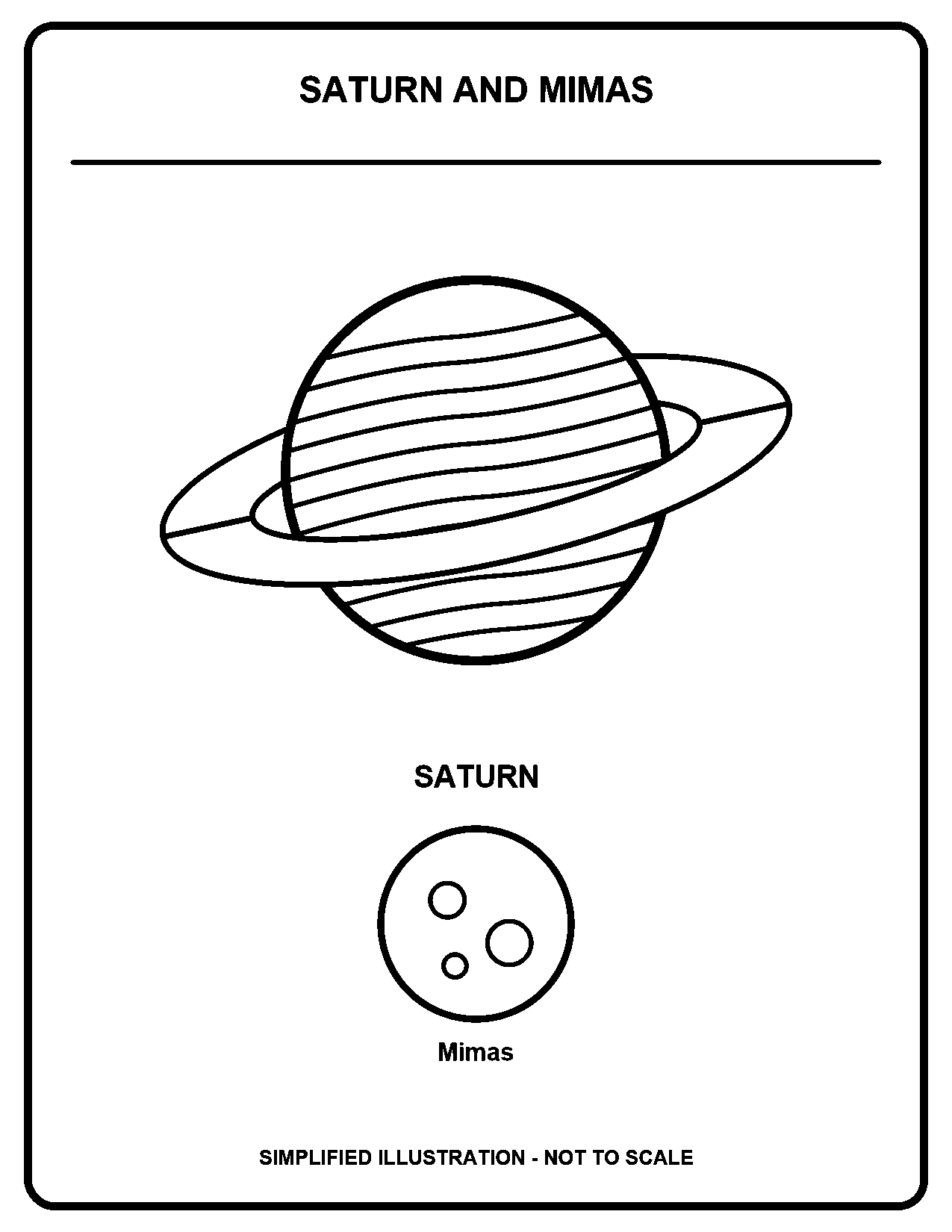 Saturn and Mimas black-and-white coloring page