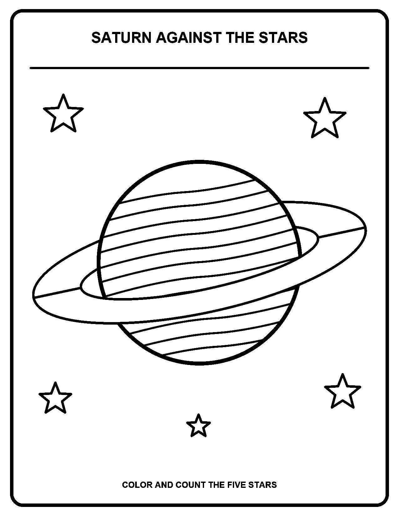 Saturn Against the Stars black-and-white coloring page
