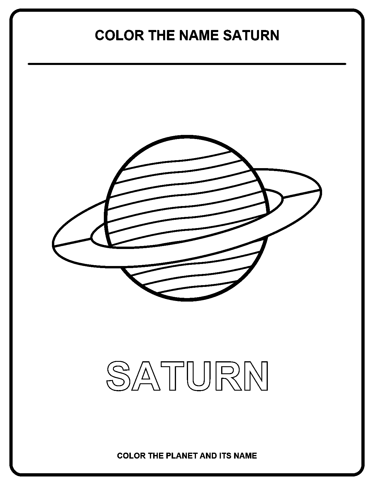 Color the Name Saturn black-and-white coloring page