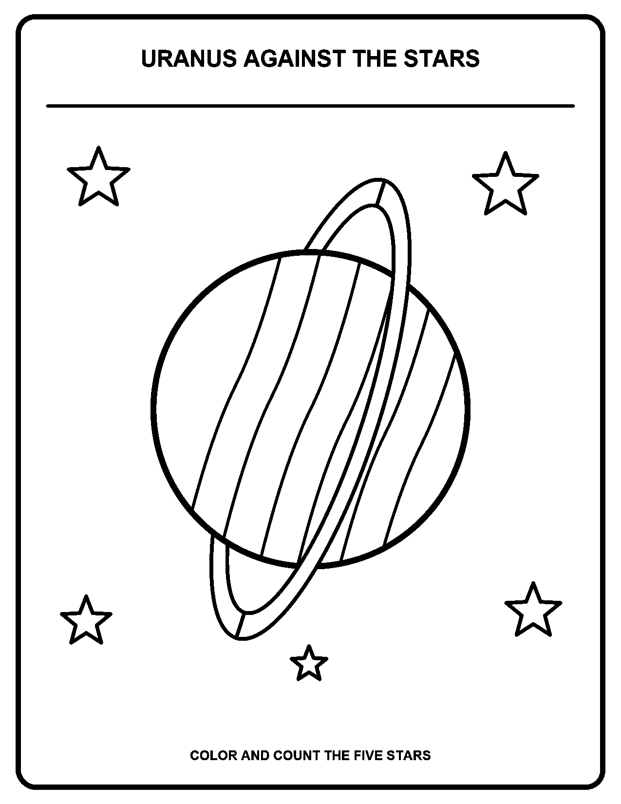 Uranus Against the Stars black-and-white coloring page