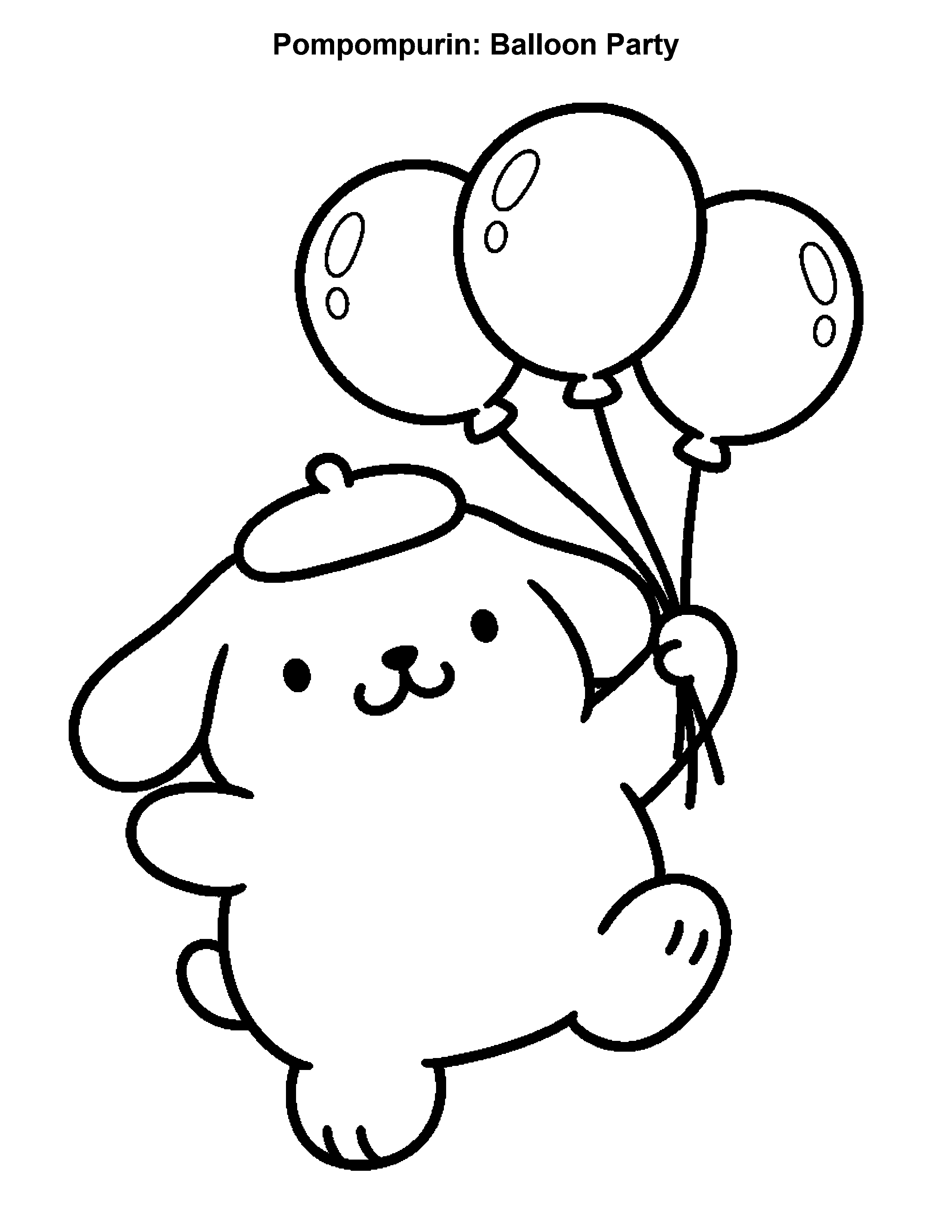 Pompompurin Balloon Party, black-and-white printable coloring page