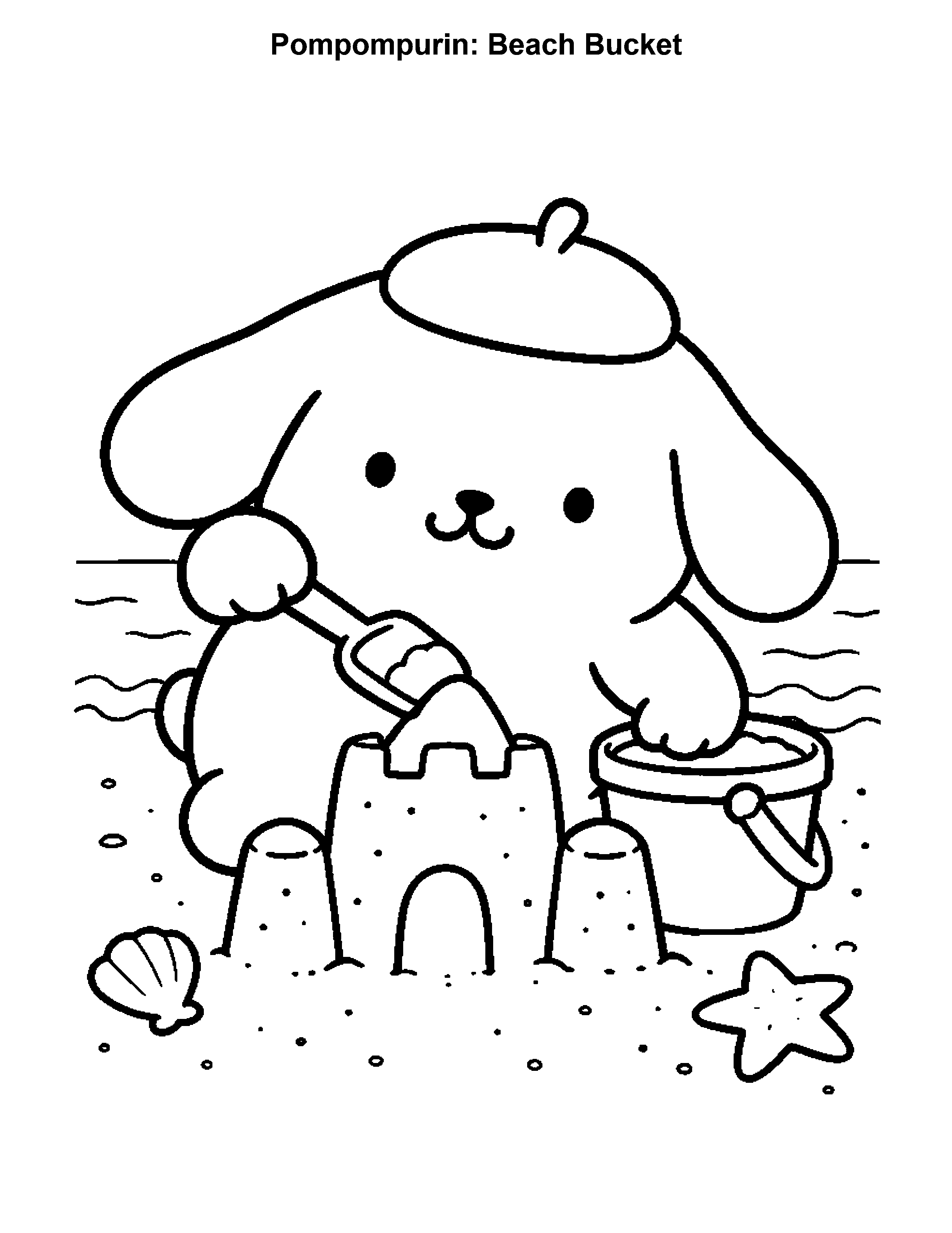 Pompompurin Beach Bucket, black-and-white printable coloring page