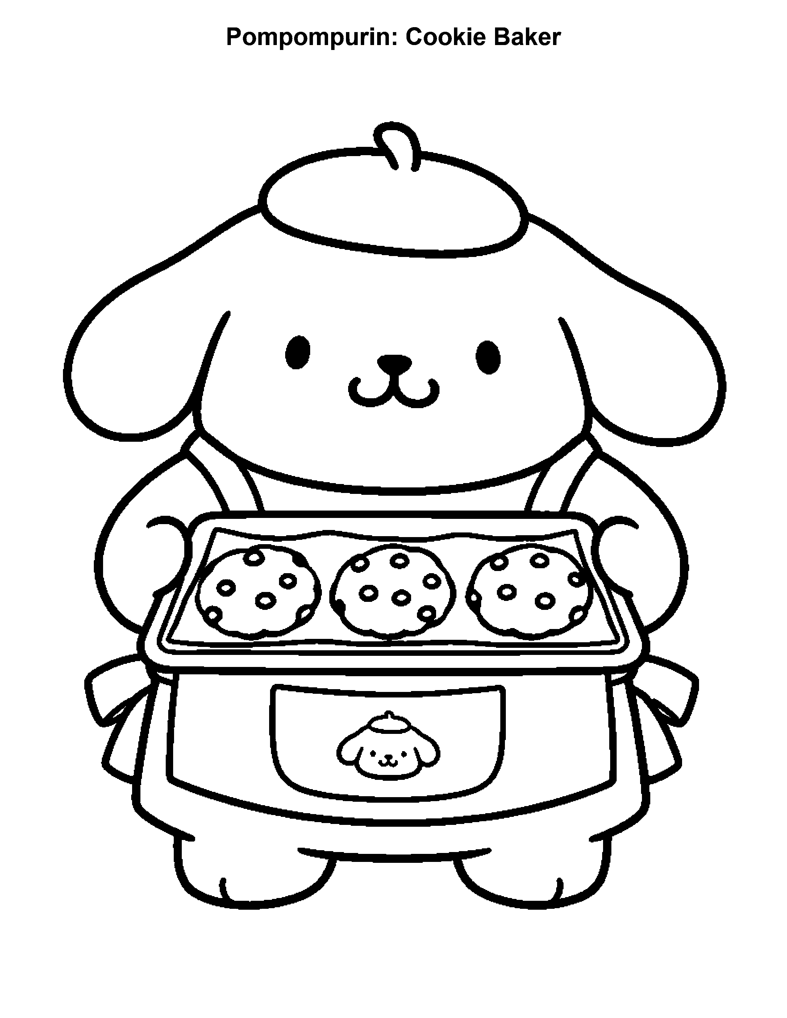 Pompompurin Cookie Baker, black-and-white printable coloring page