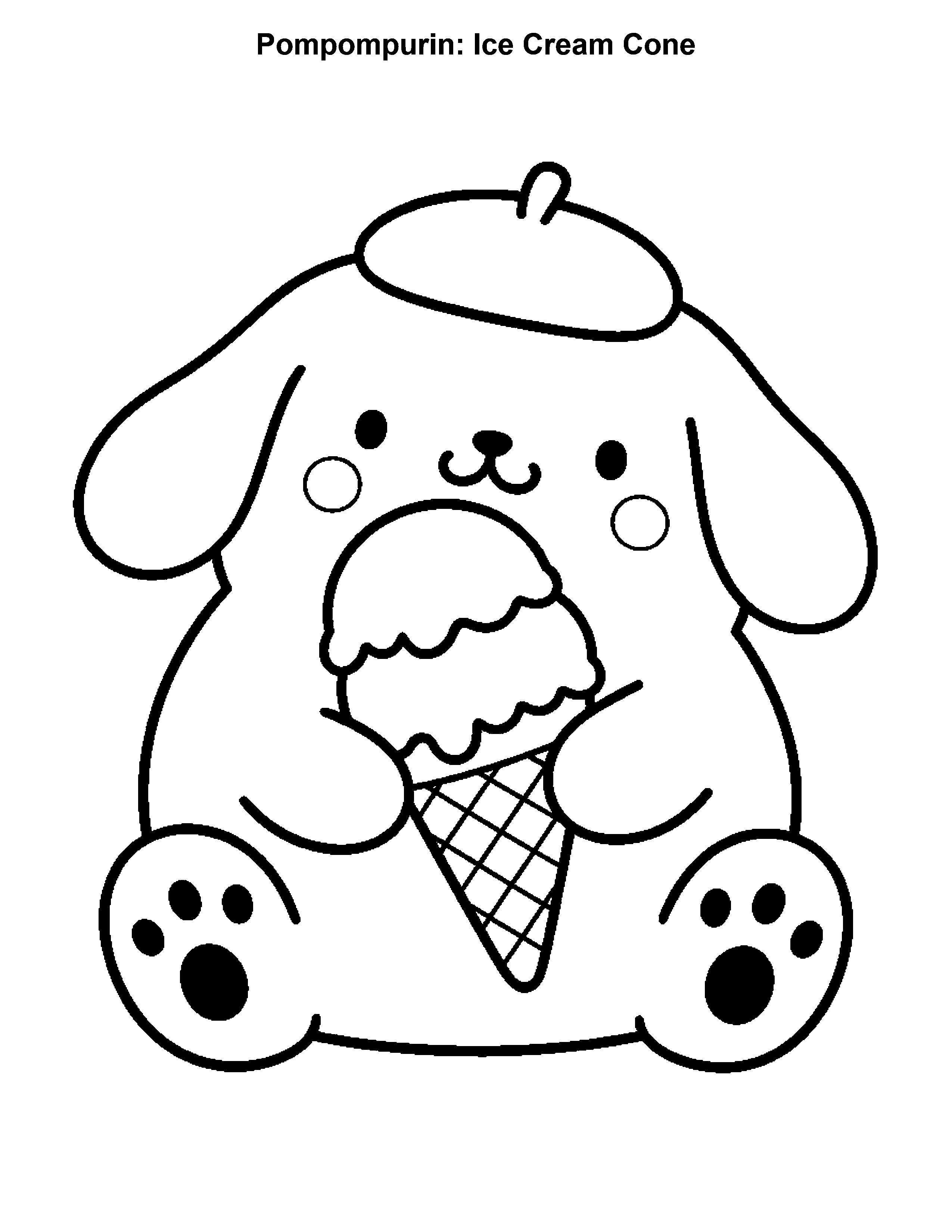 Pompompurin Ice Cream Cone, black-and-white printable coloring page