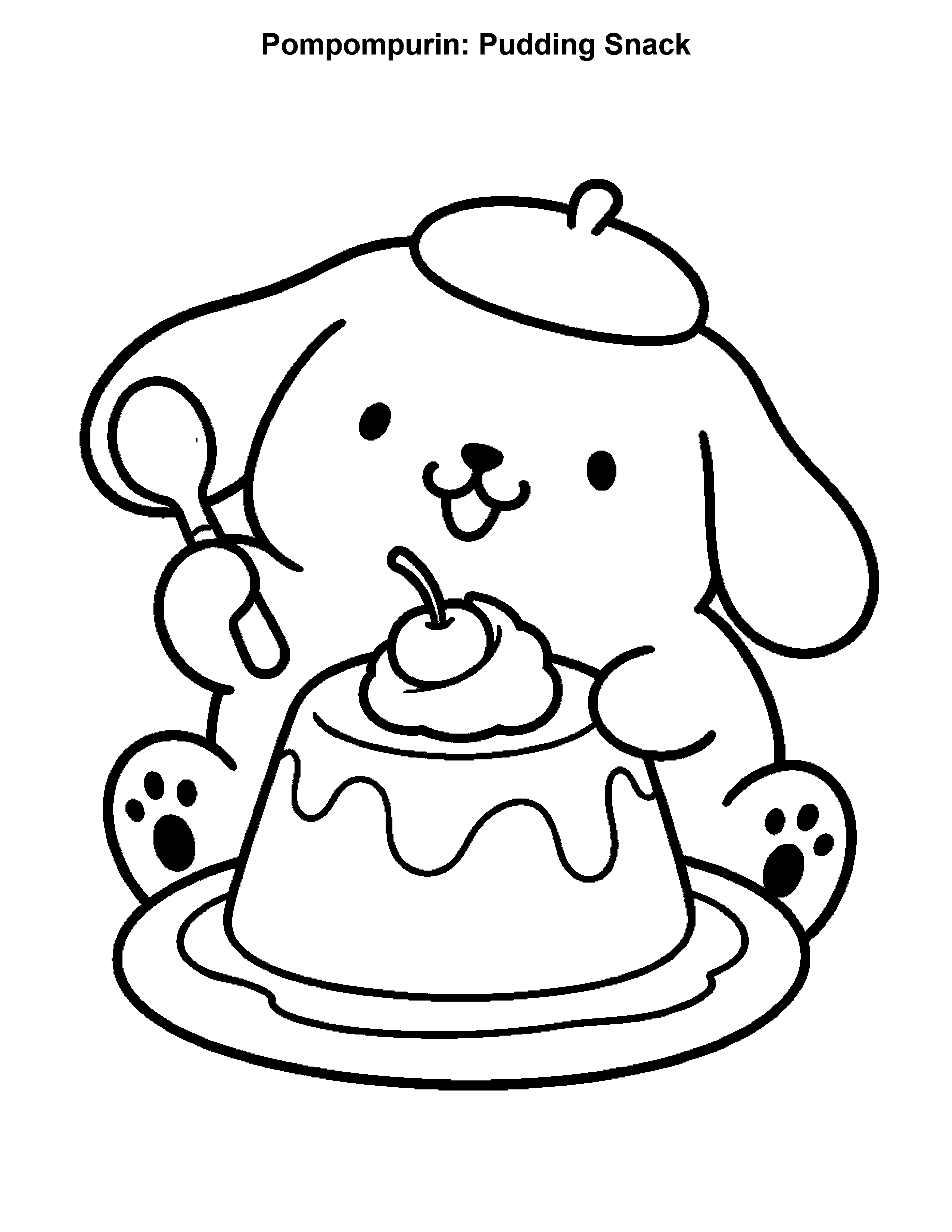 Pompompurin Pudding Snack, black-and-white printable coloring page
