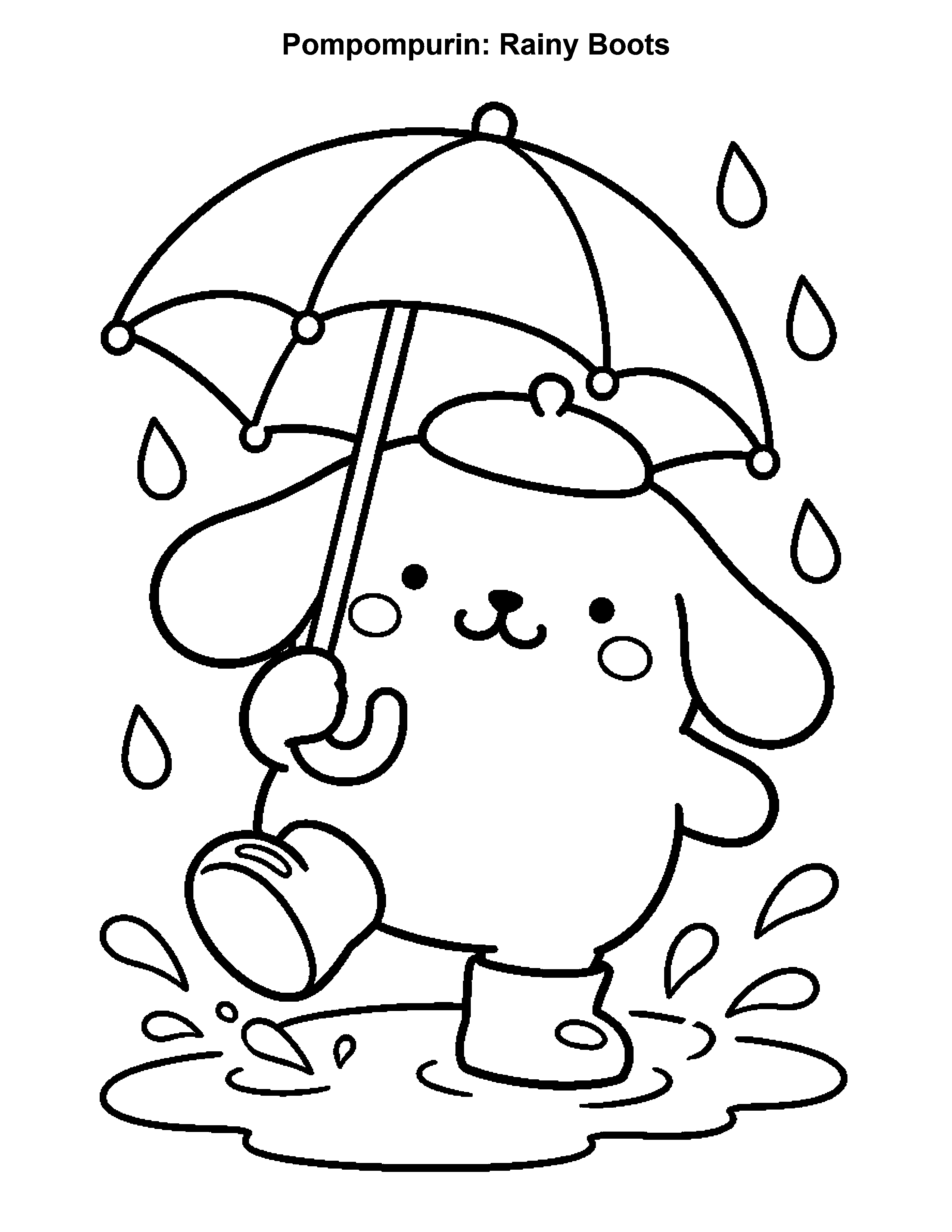 Pompompurin Rainy Boots, black-and-white printable coloring page