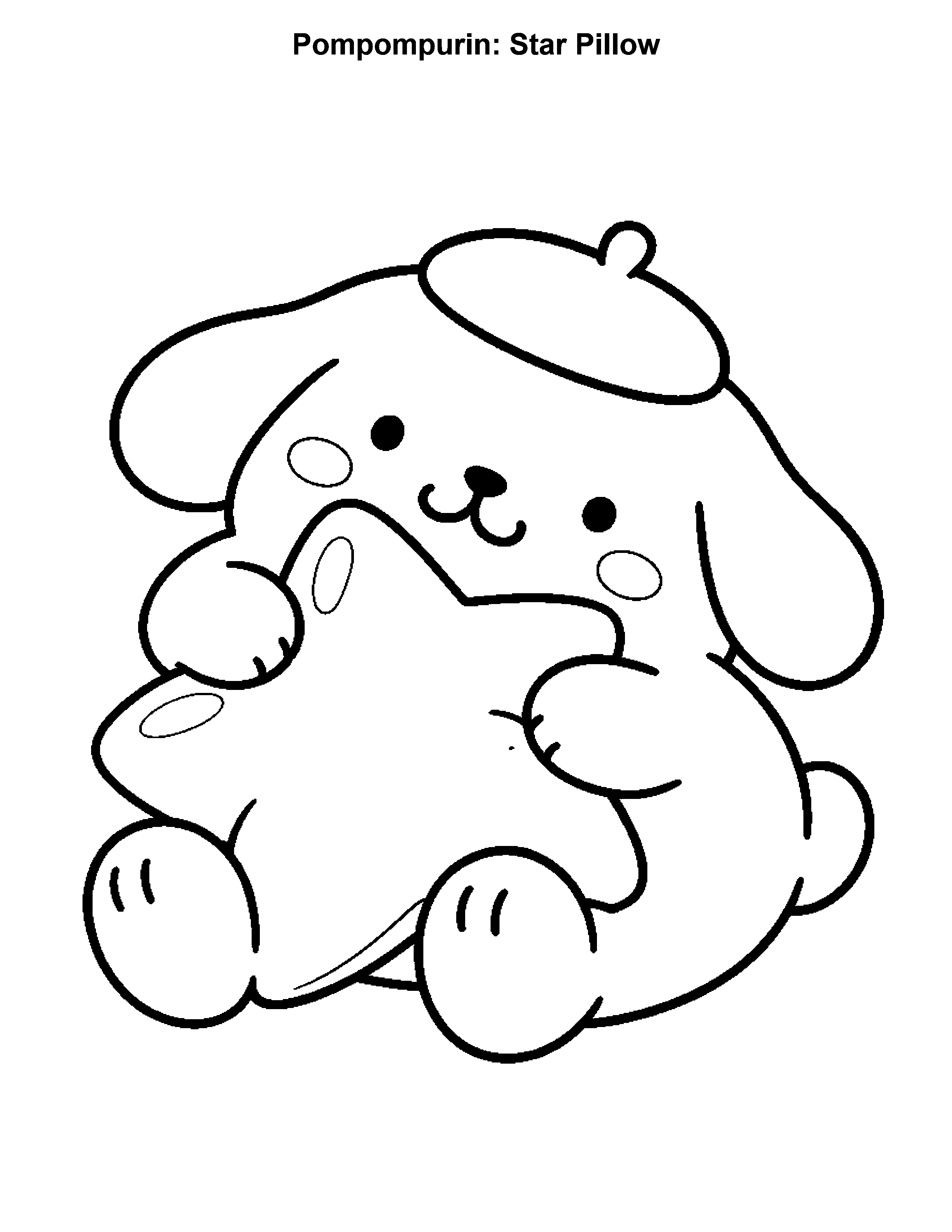 Pompompurin Star Pillow, black-and-white printable coloring page