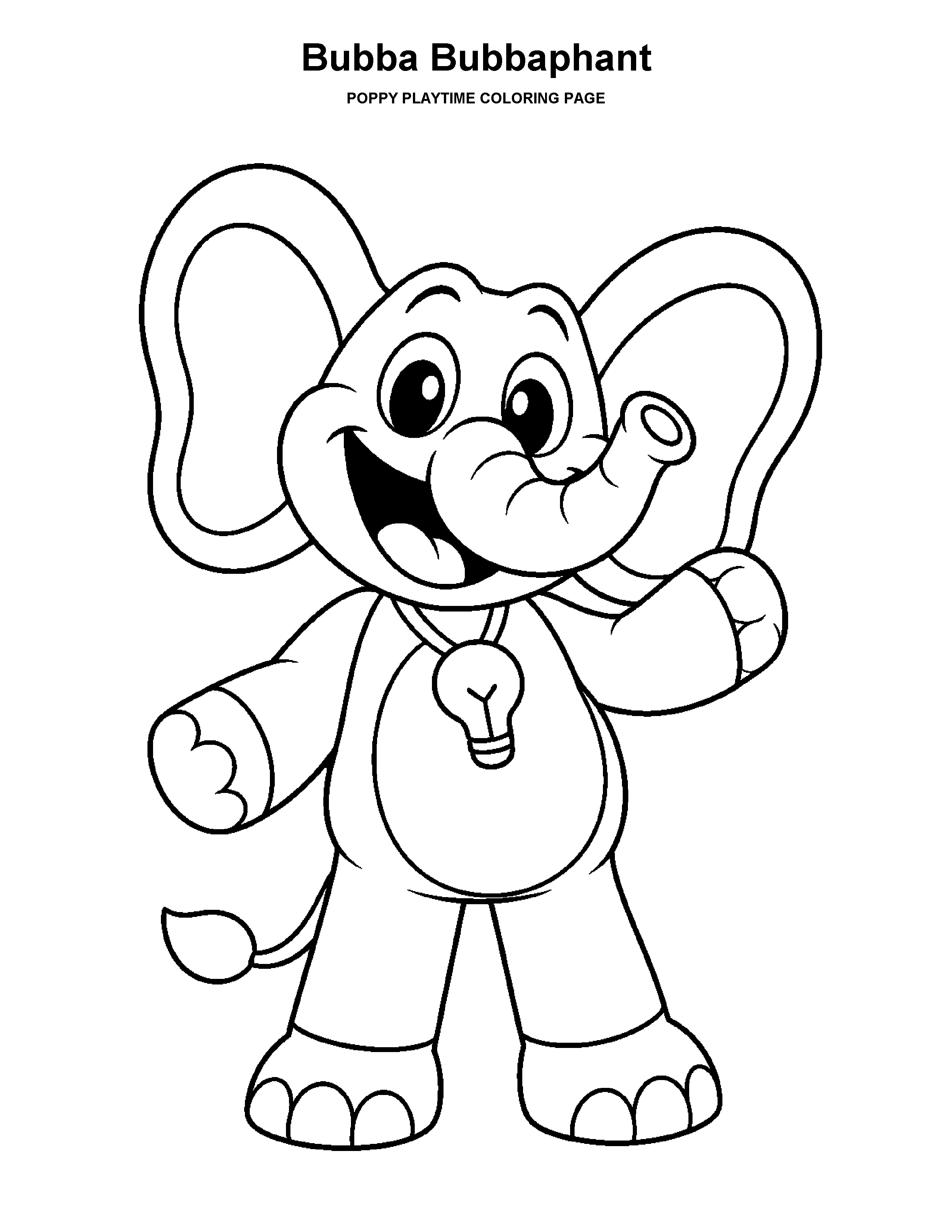 Bubba Bubbaphant coloring page: A friendly elephant character with large ears and a short trunk.