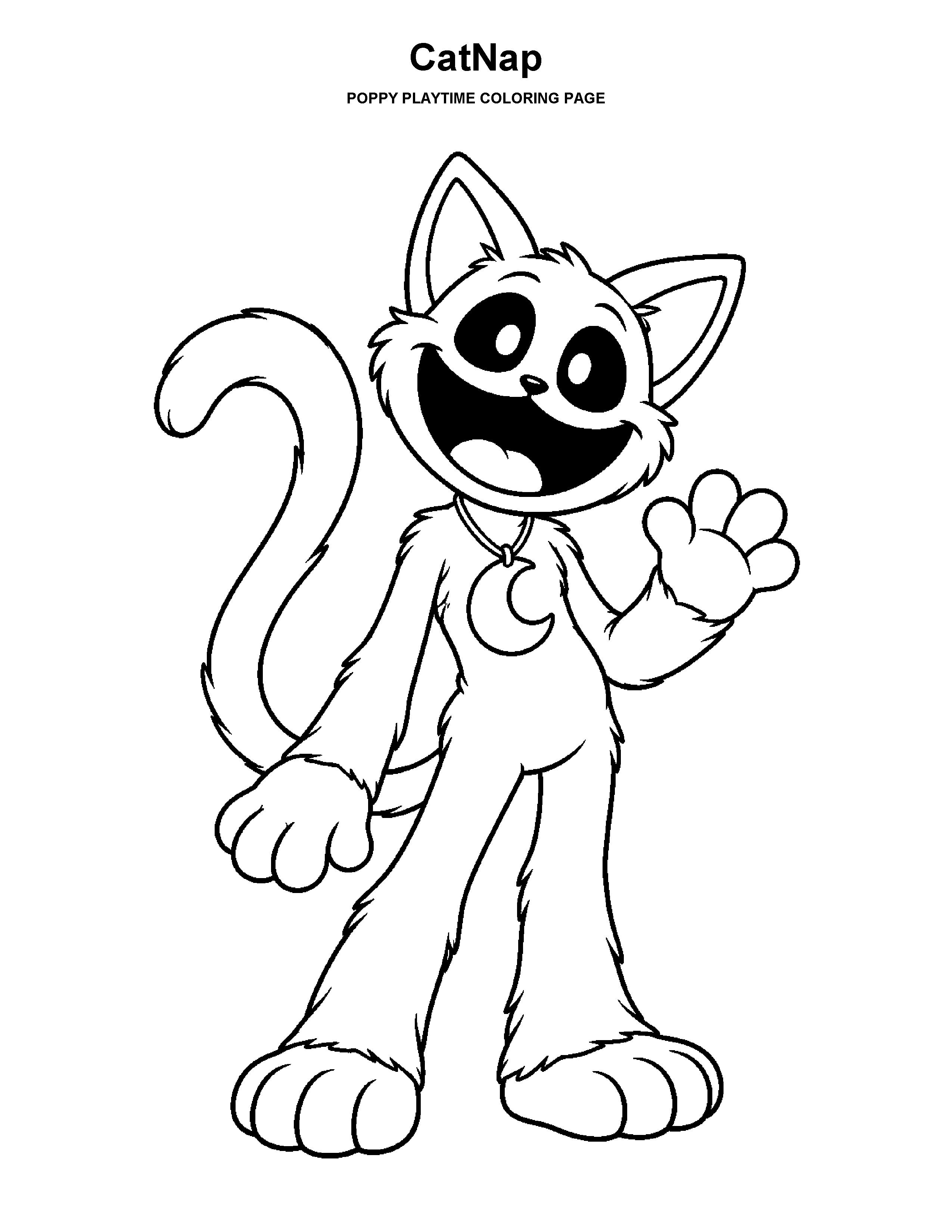 CatNap coloring page: A seated cat-like character with a crescent moon detail.