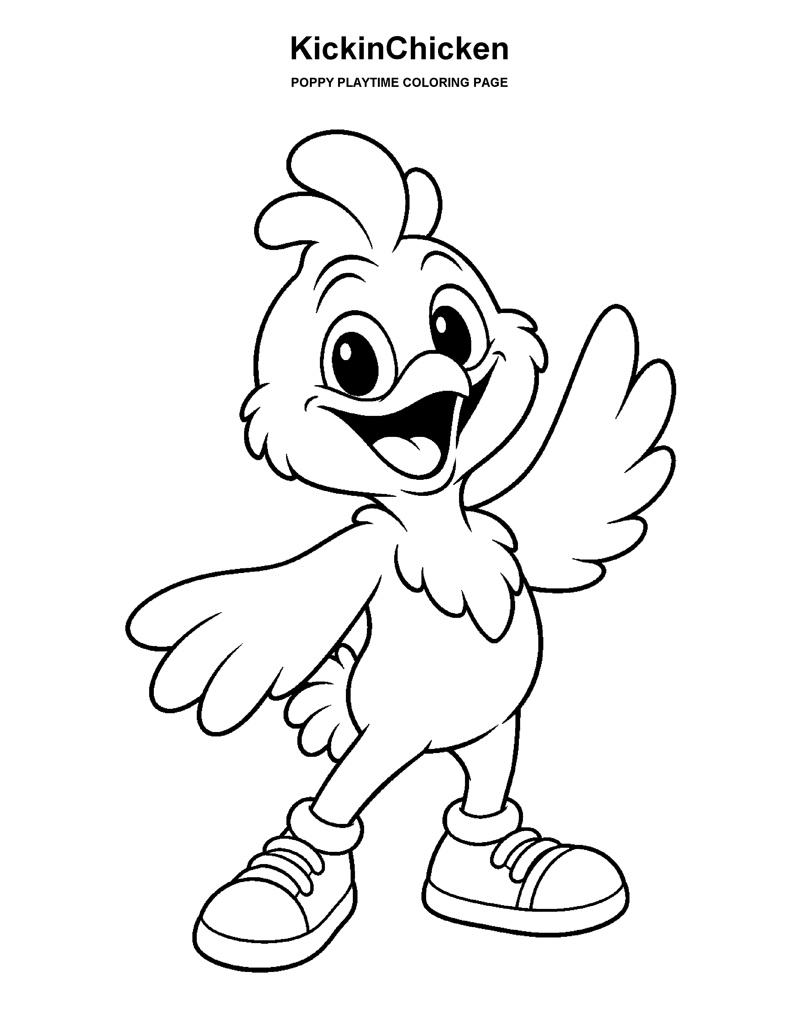 KickinChicken coloring page: A playful chicken character in a standing pose.