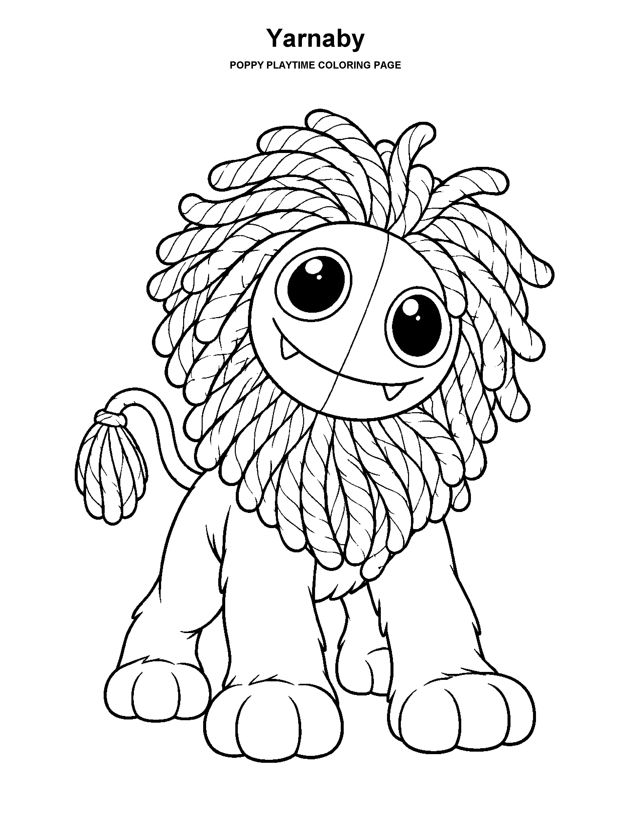 Yarnaby coloring page: A friendly shaggy character shown with large, open coloring spaces.