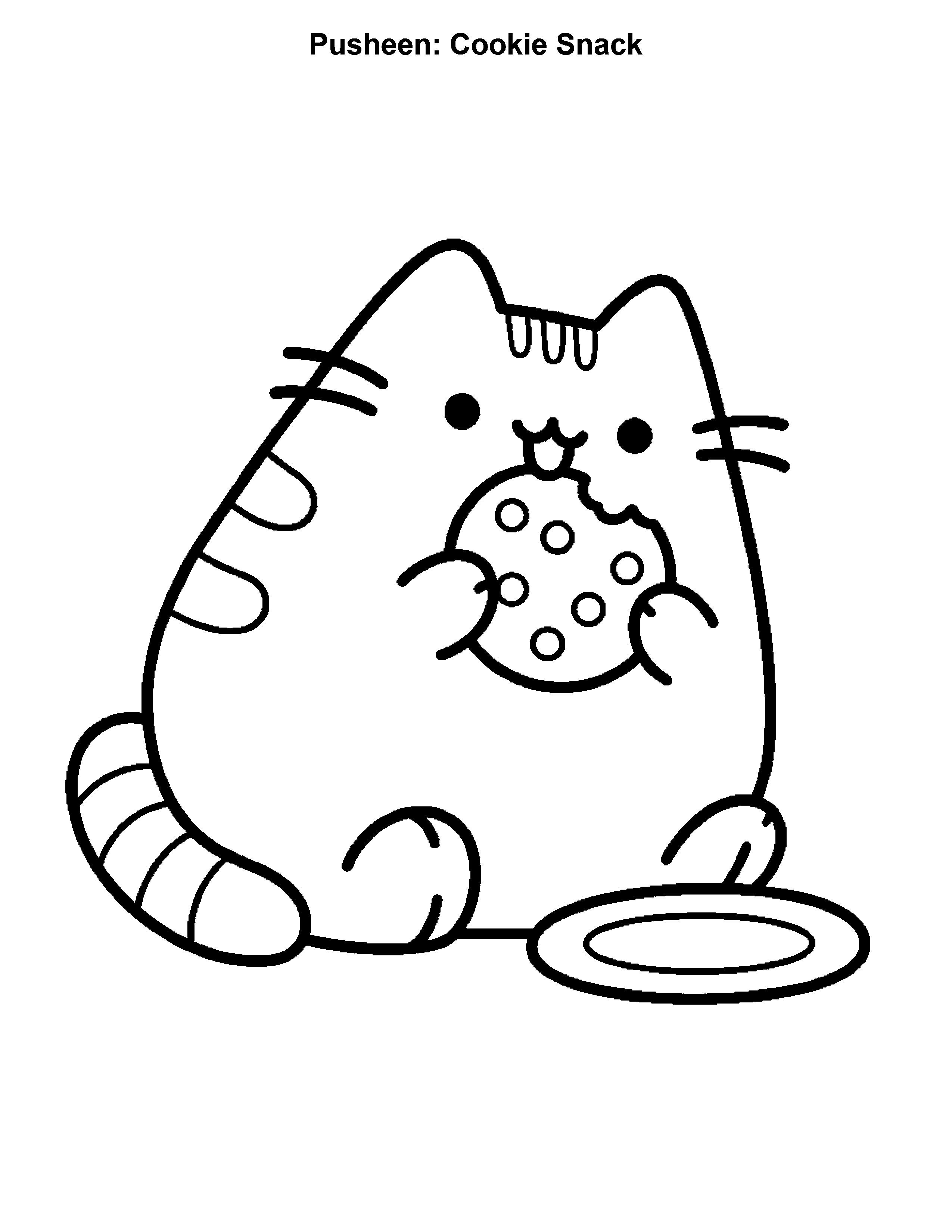 Pusheen Cookie Snack, black-and-white printable coloring page