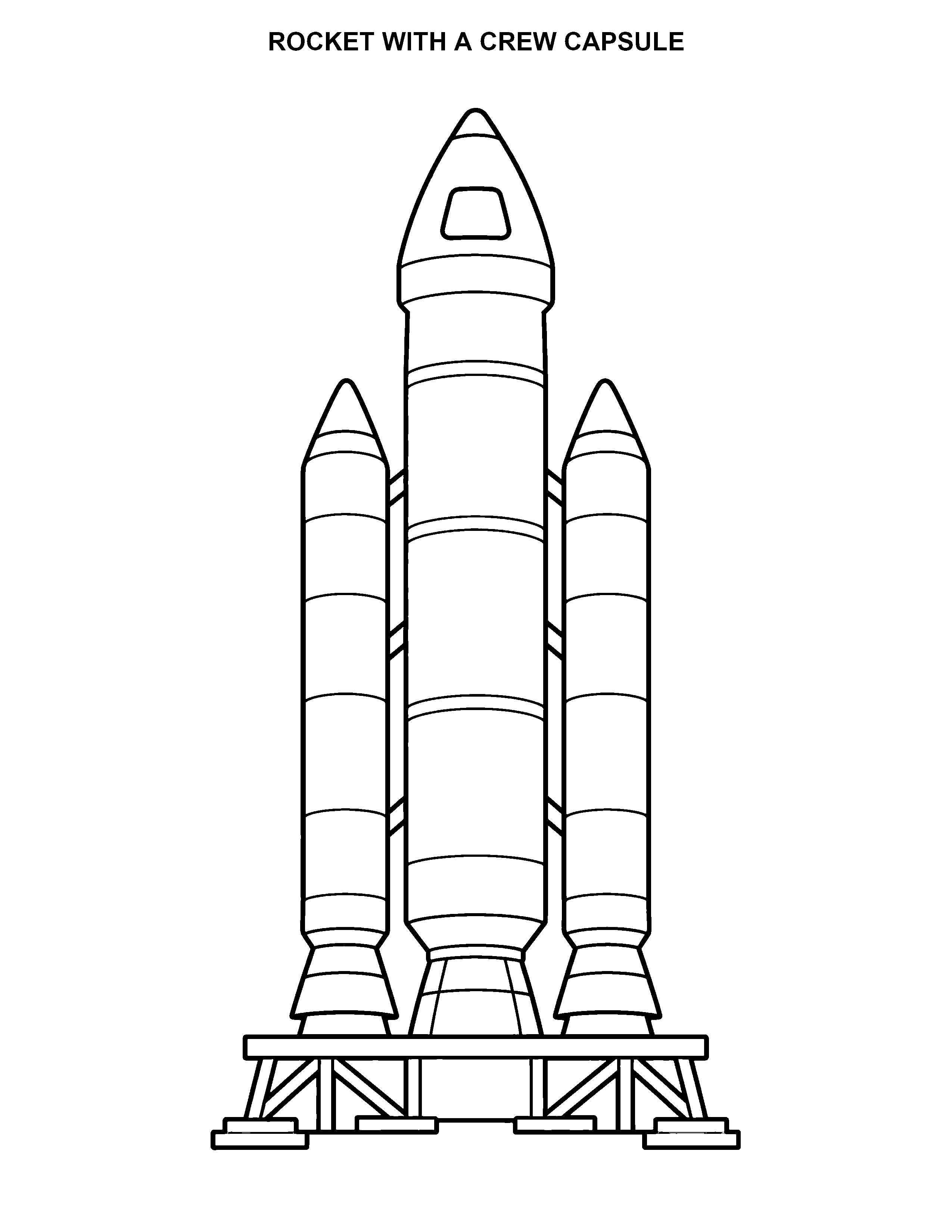 Rocket with a Crew Capsule black-and-white printable coloring page