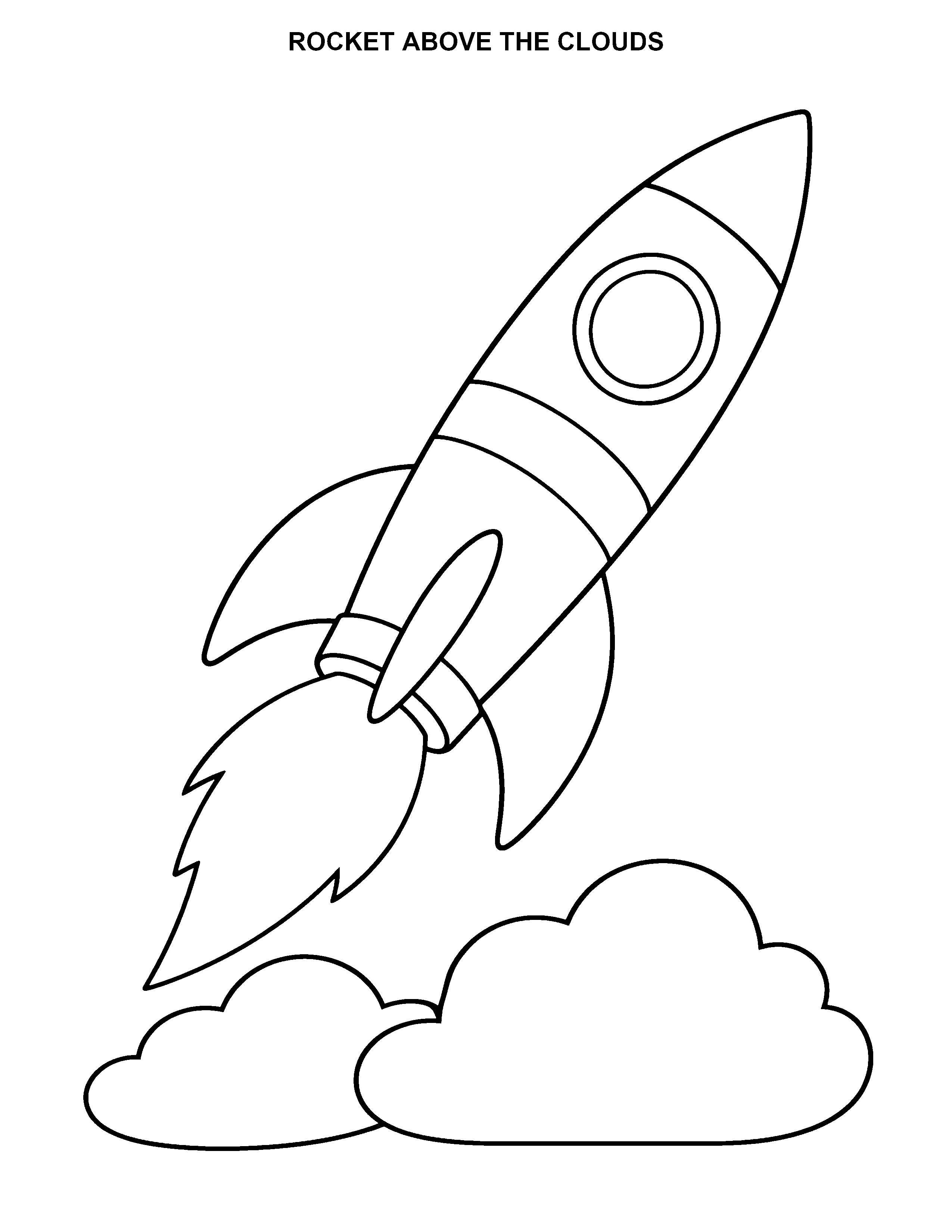 Rocket Above the Clouds black-and-white printable coloring page