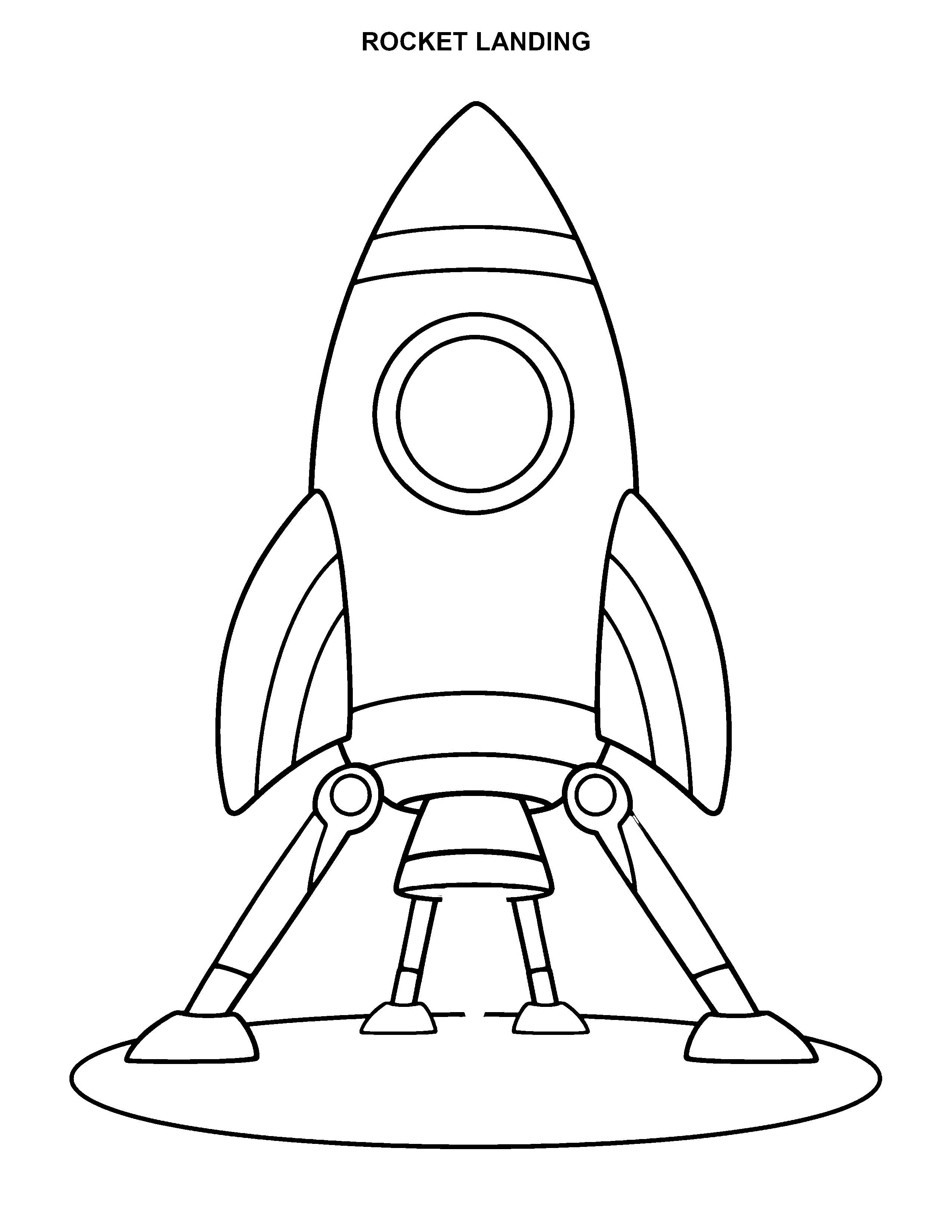 Rocket Landing black-and-white printable coloring page