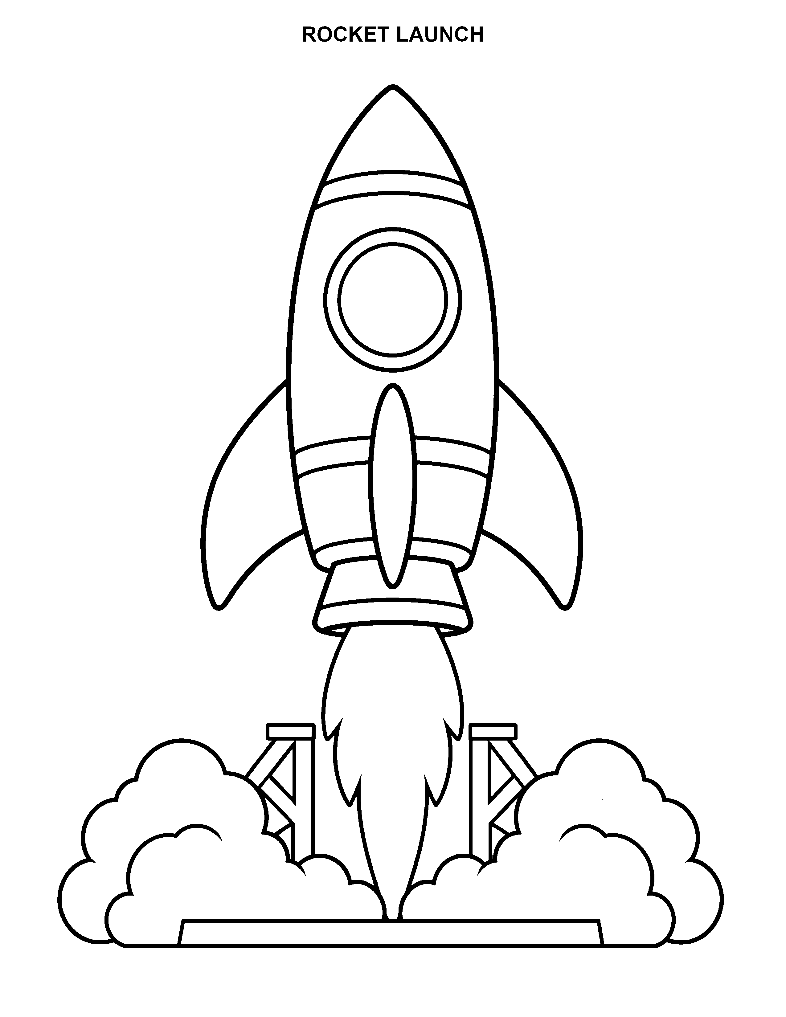 Rocket Launch black-and-white printable coloring page