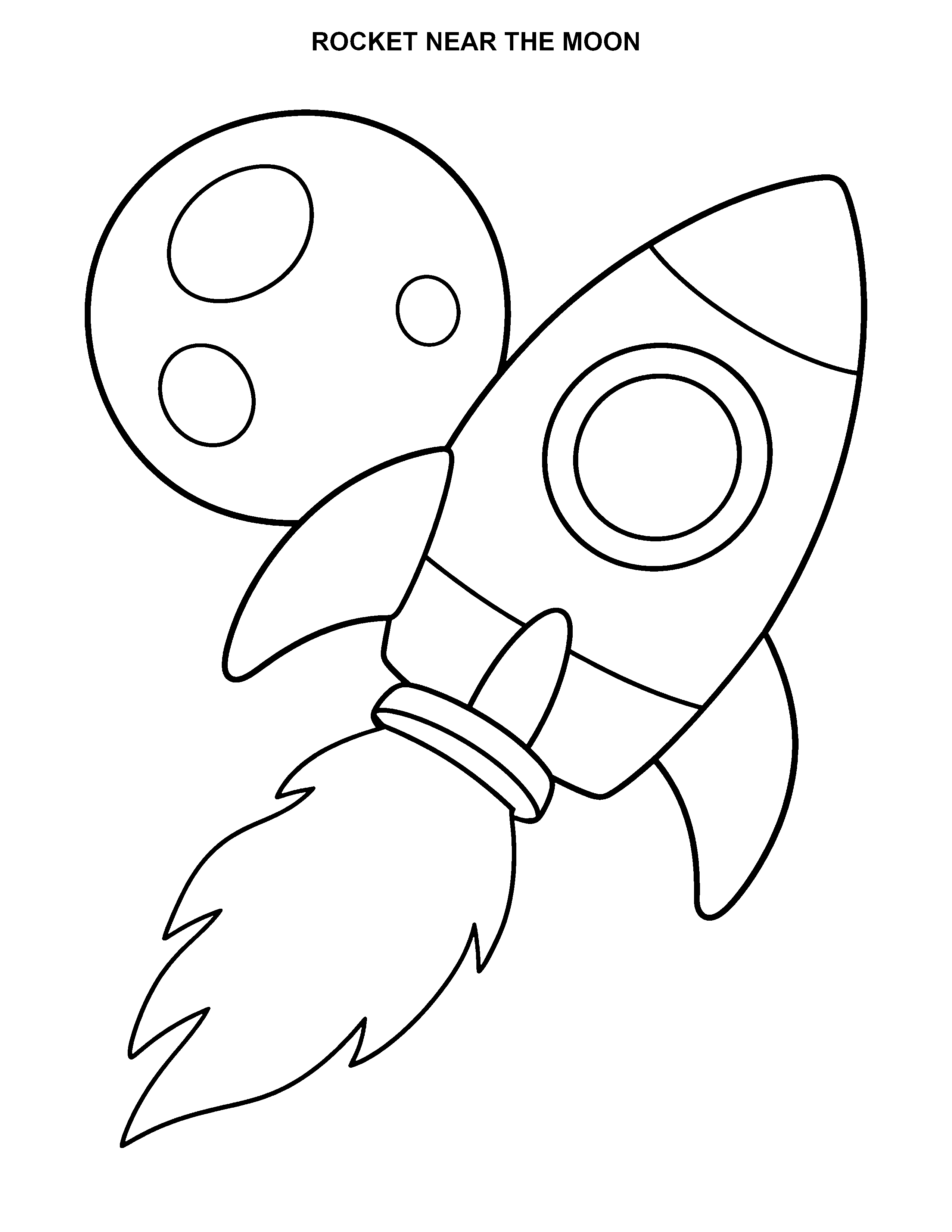 Rocket Near the Moon black-and-white printable coloring page