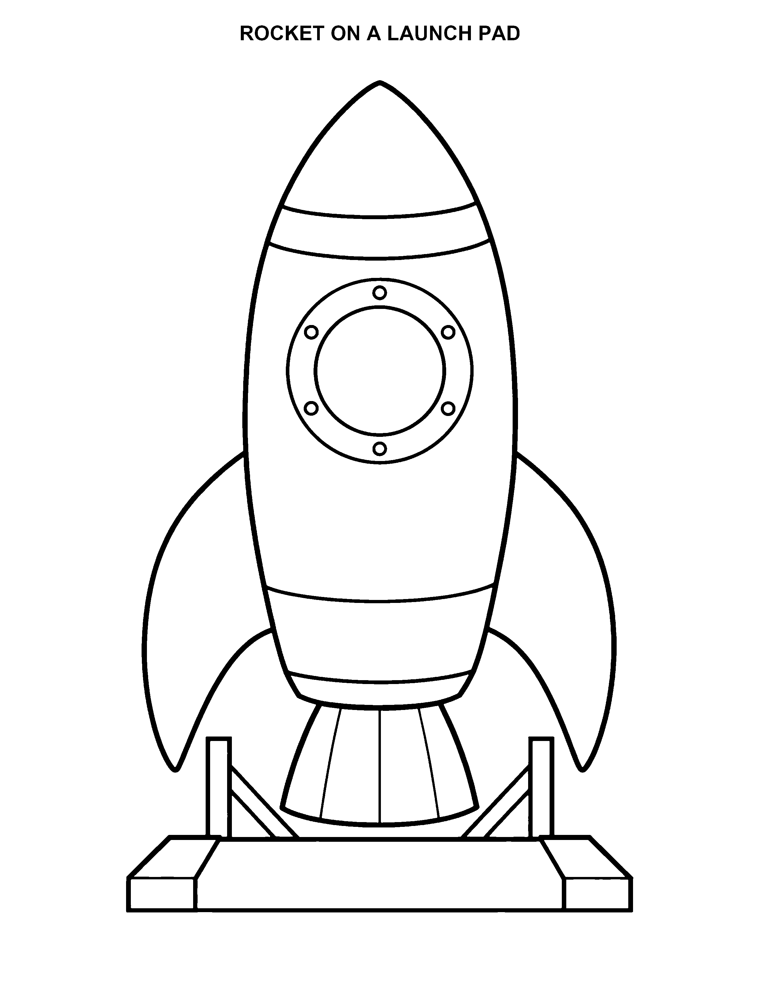 Rocket on a Launch Pad black-and-white printable coloring page