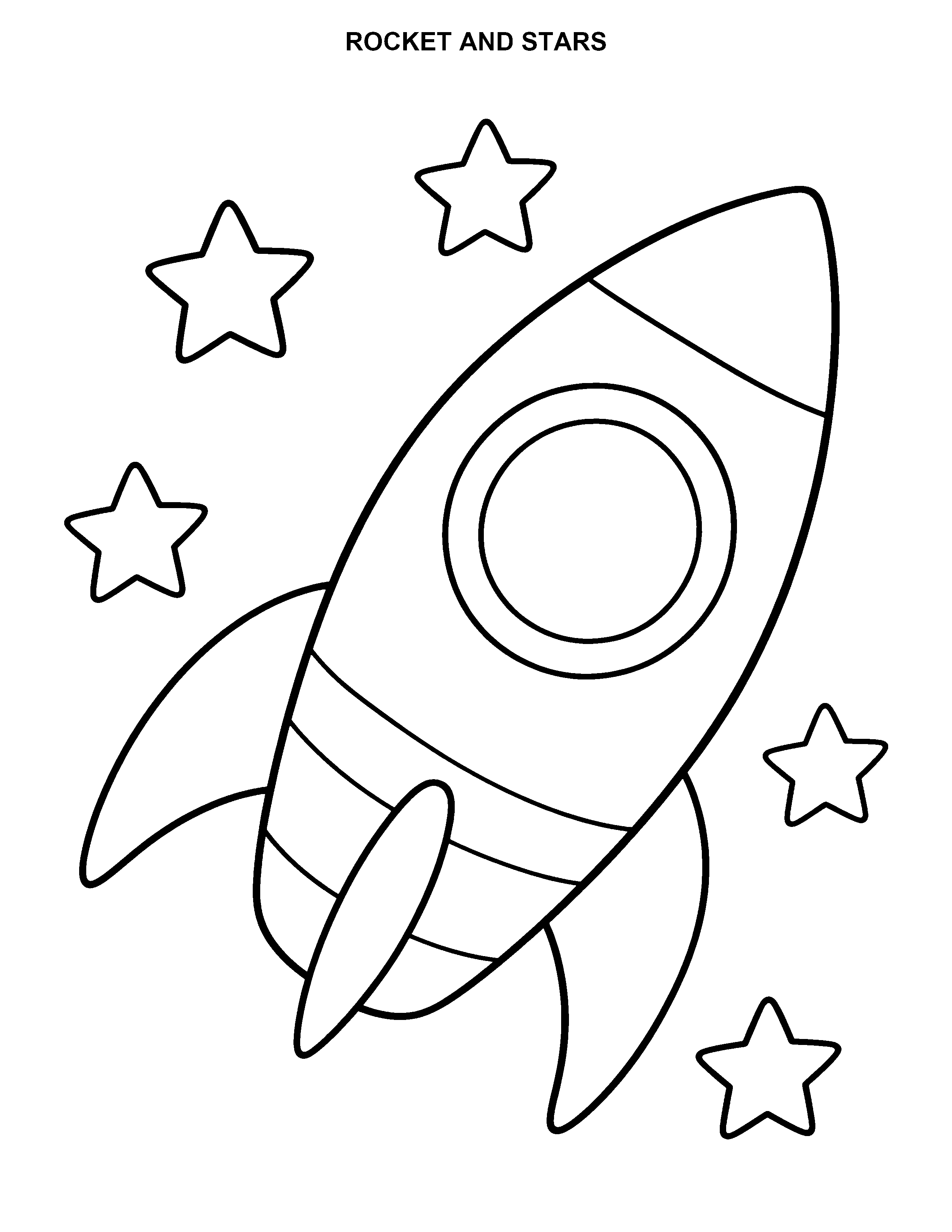 Rocket and Stars black-and-white printable coloring page