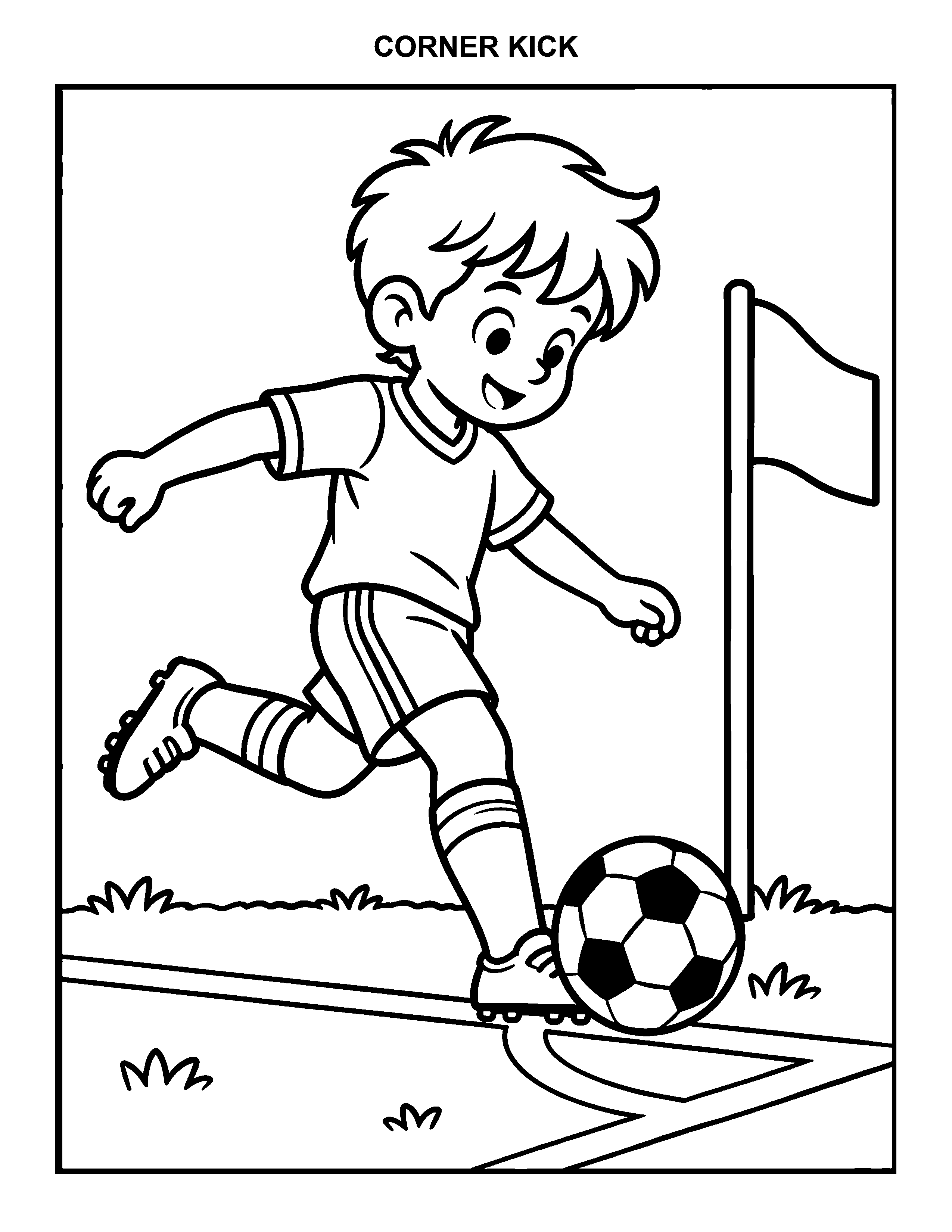 Corner Kick black-and-white printable