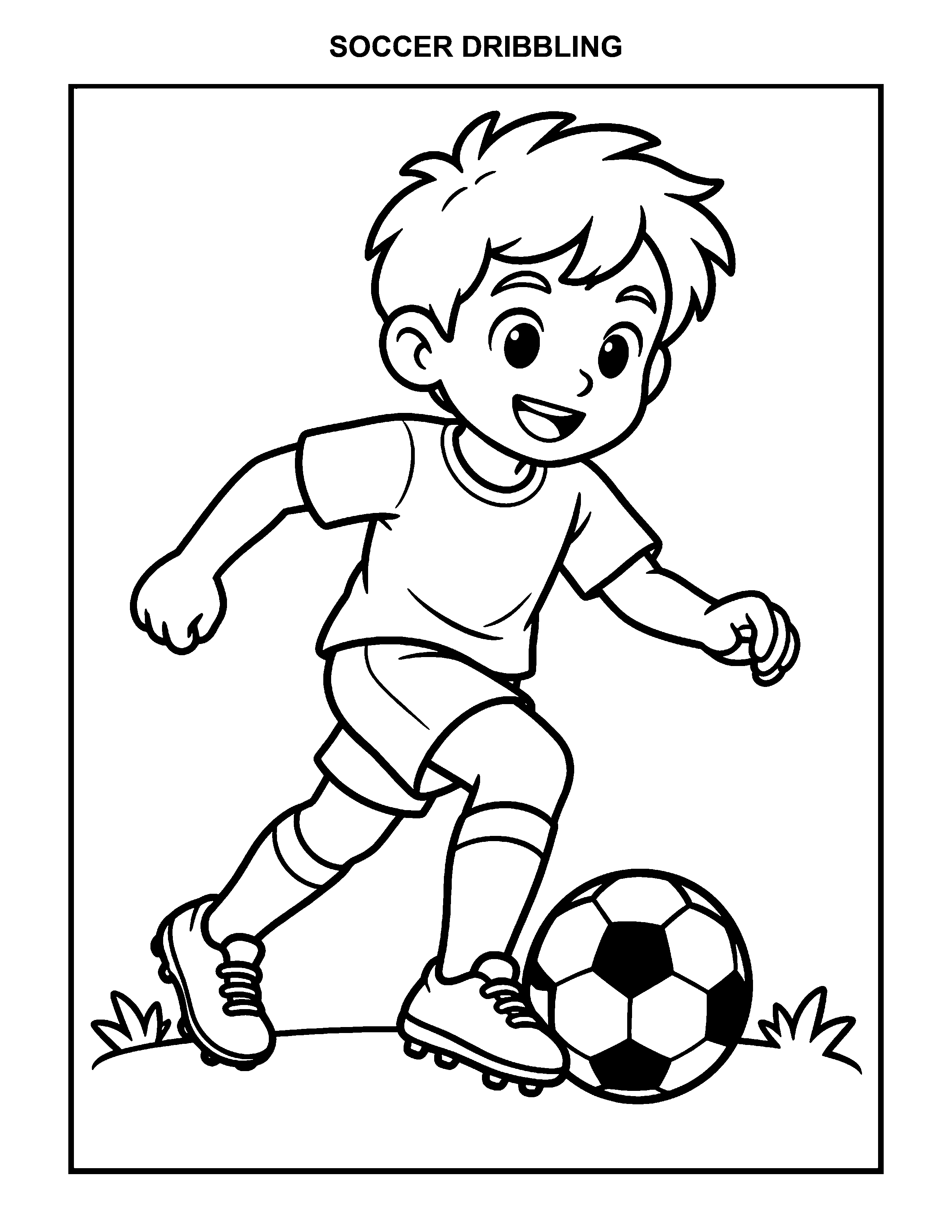 Soccer Dribbling black-and-white printable