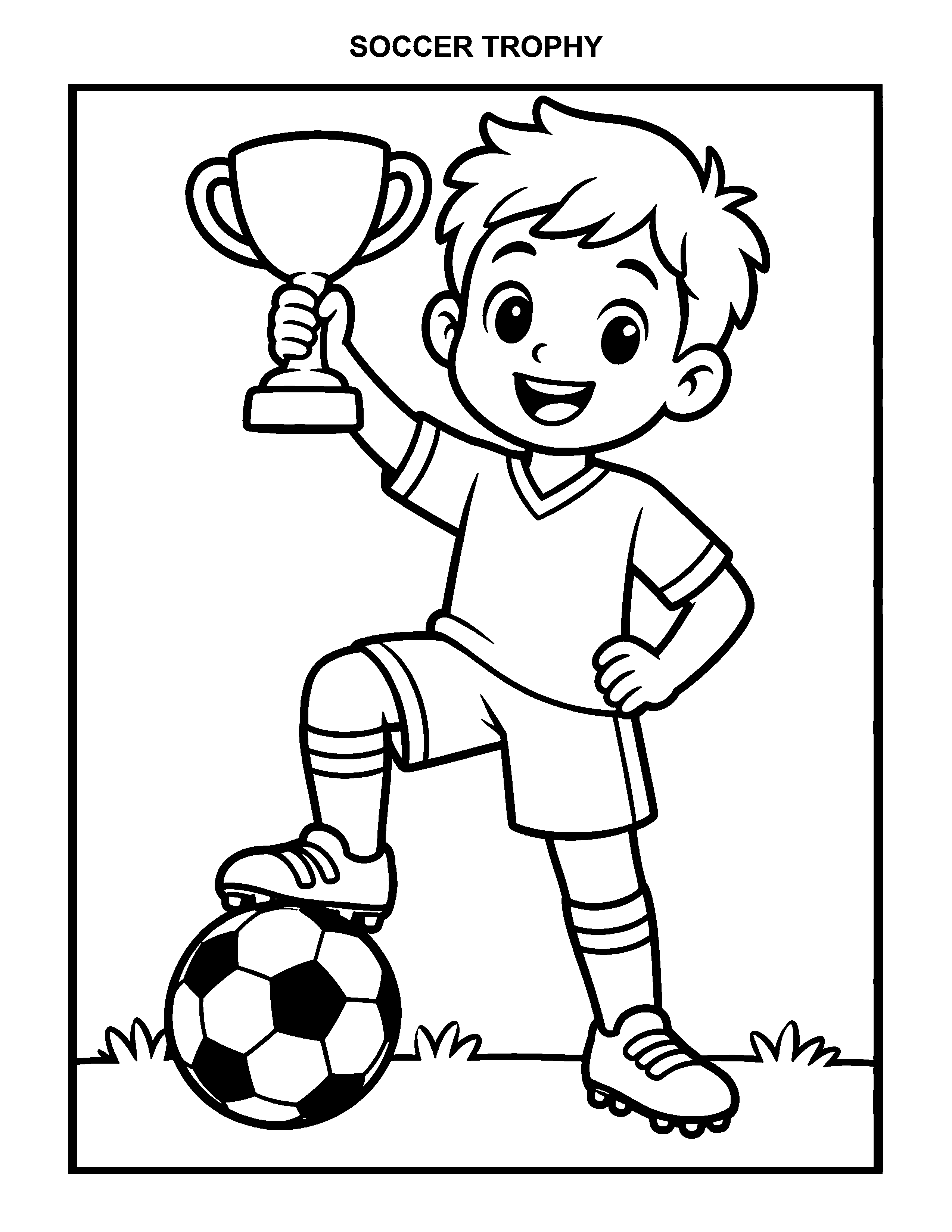 Soccer Trophy black-and-white printable