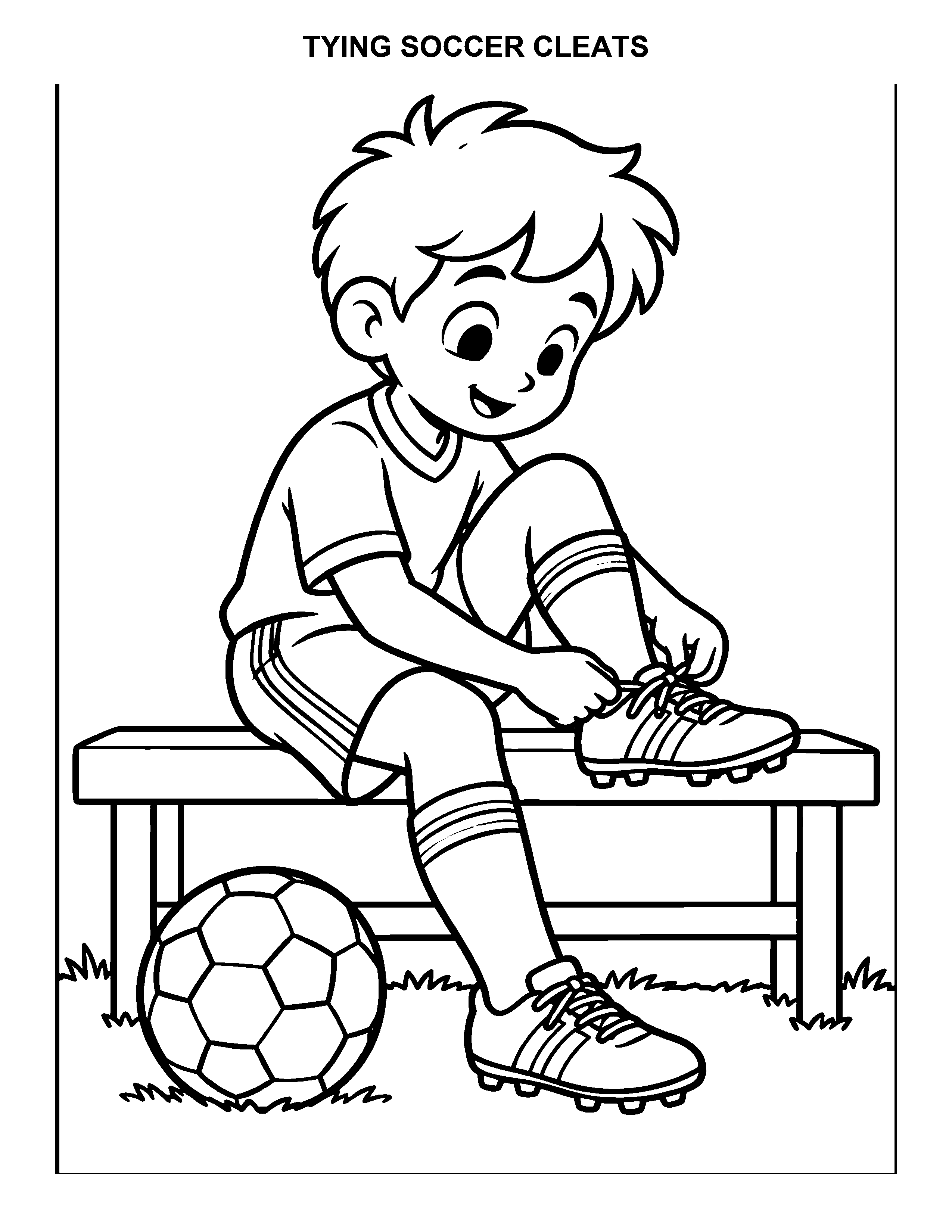 Tying Soccer Cleats black-and-white printable