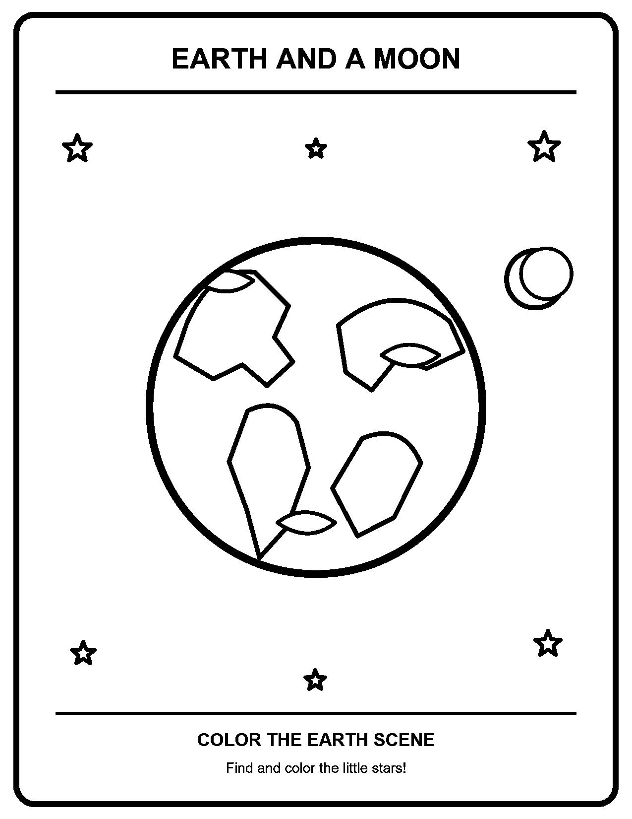 Earth and Moon black-and-white printable