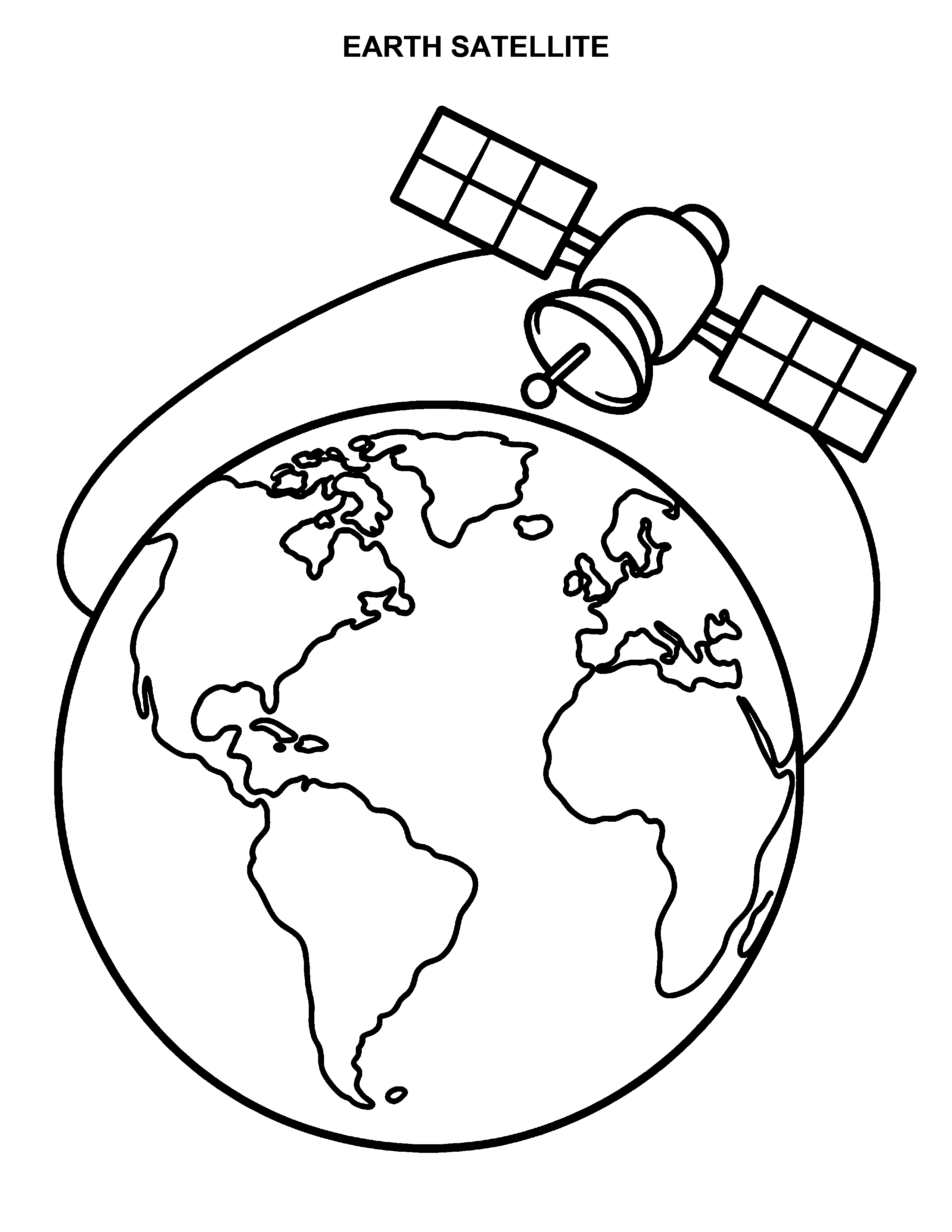 Earth Satellite black-and-white printable
