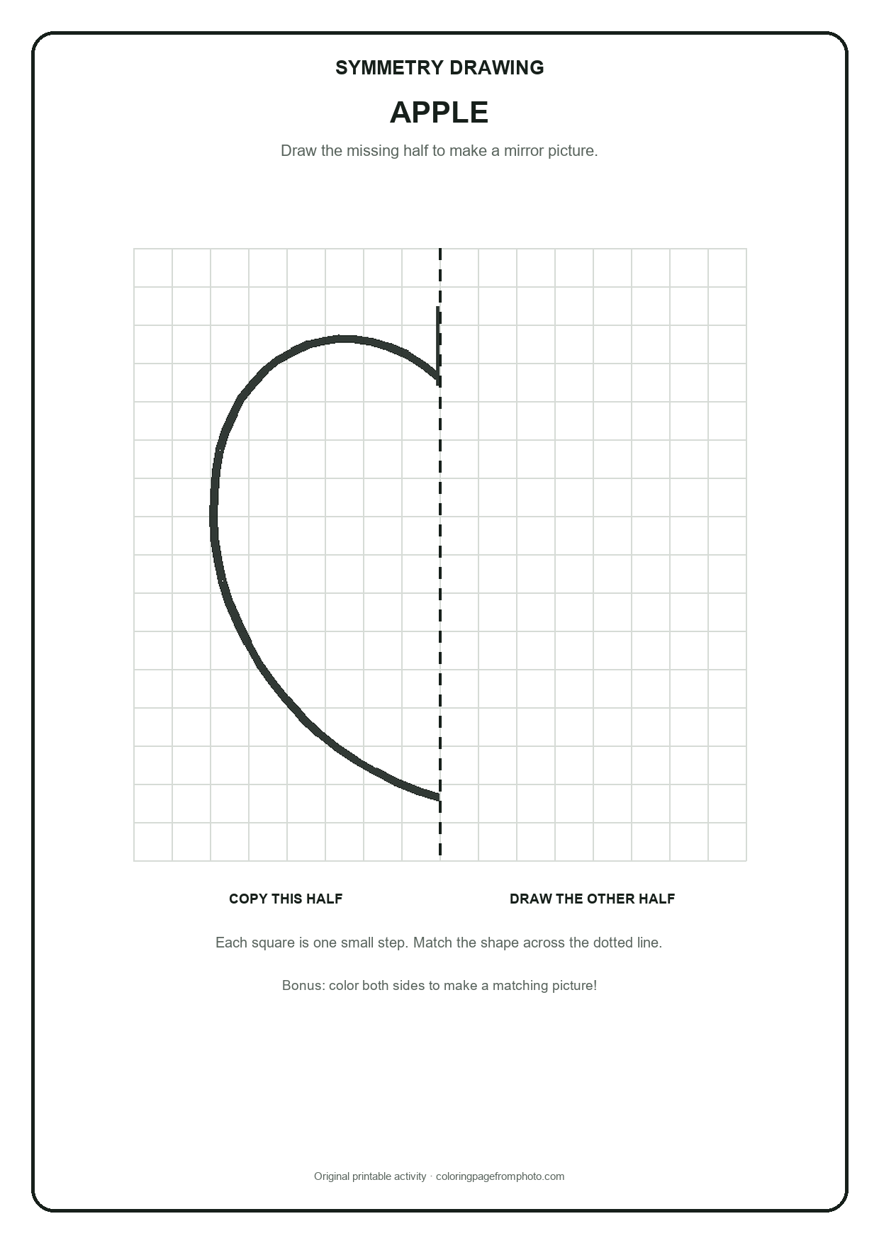 Printable apple symmetry drawing printables activity