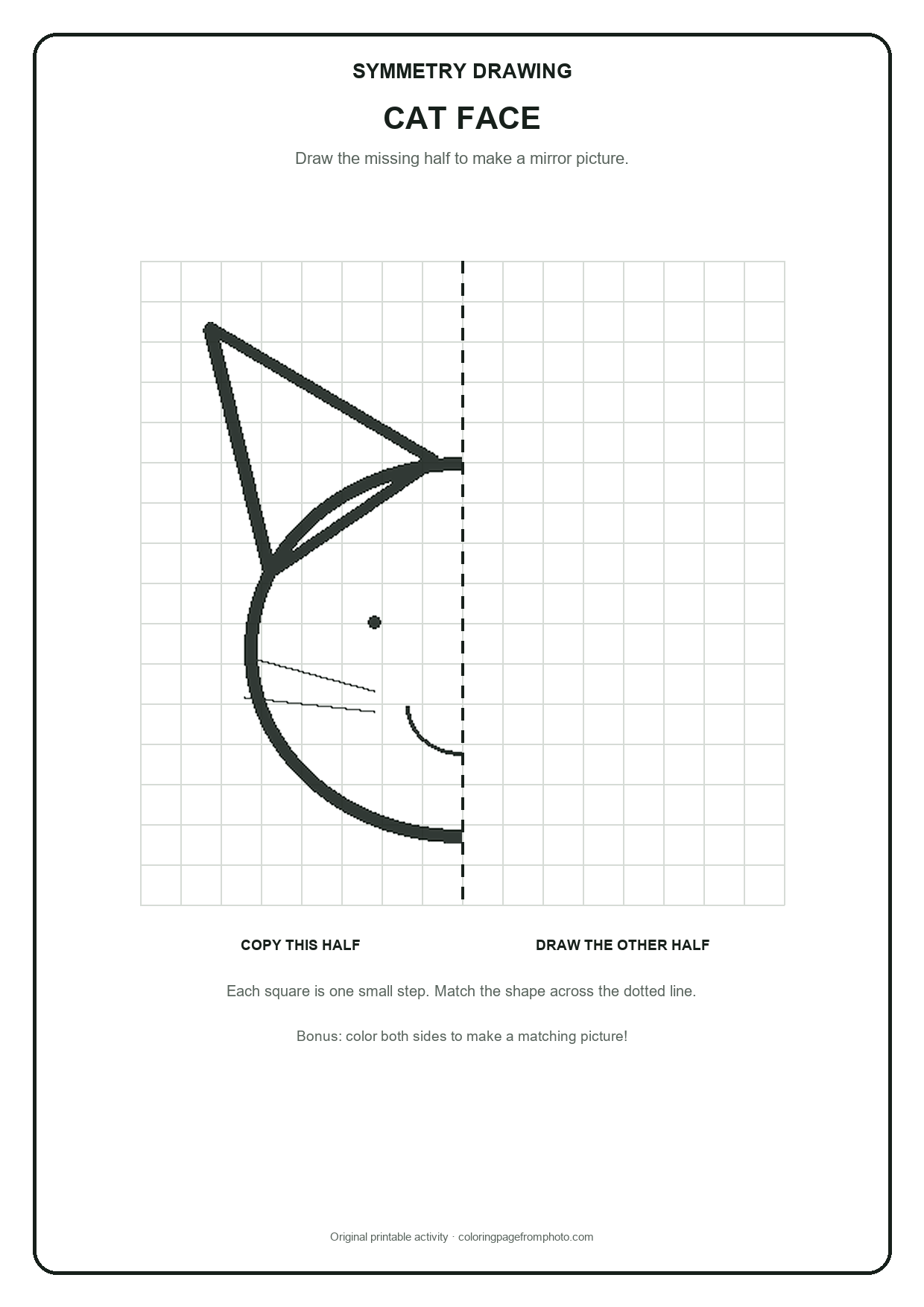 Printable cat face symmetry drawing printables activity